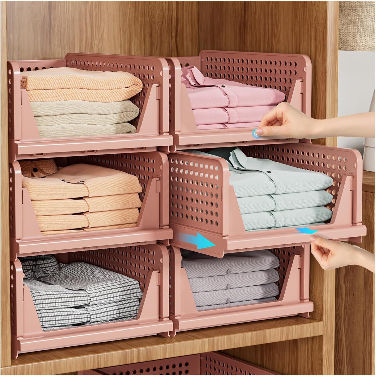SNSLXH 5 Pack Stackable Closet Storage Basket, Multifunctional & Foldable