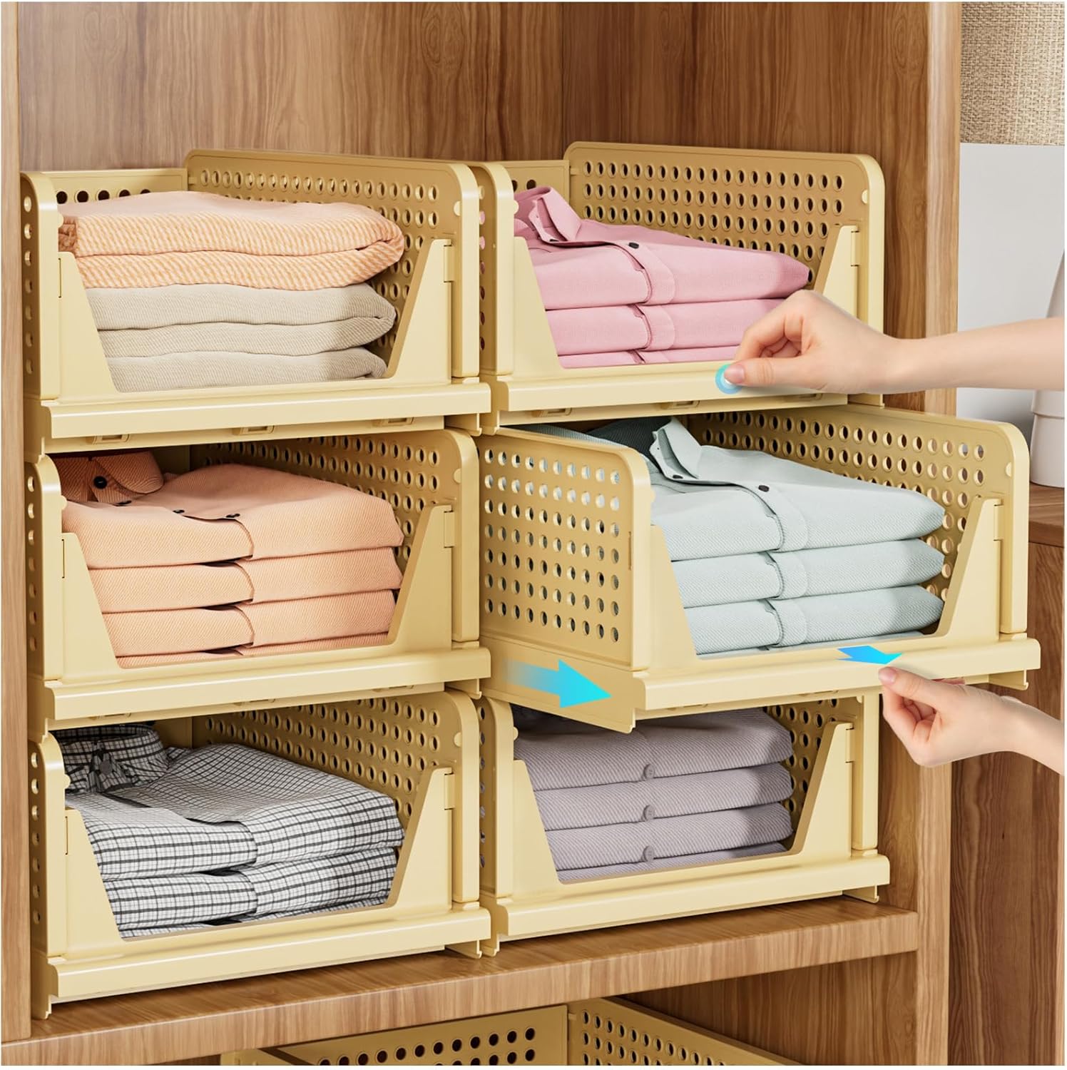 SNSLXH 5 Pack Stackable Closet Storage Basket, Multifunctional & Foldable - View 2