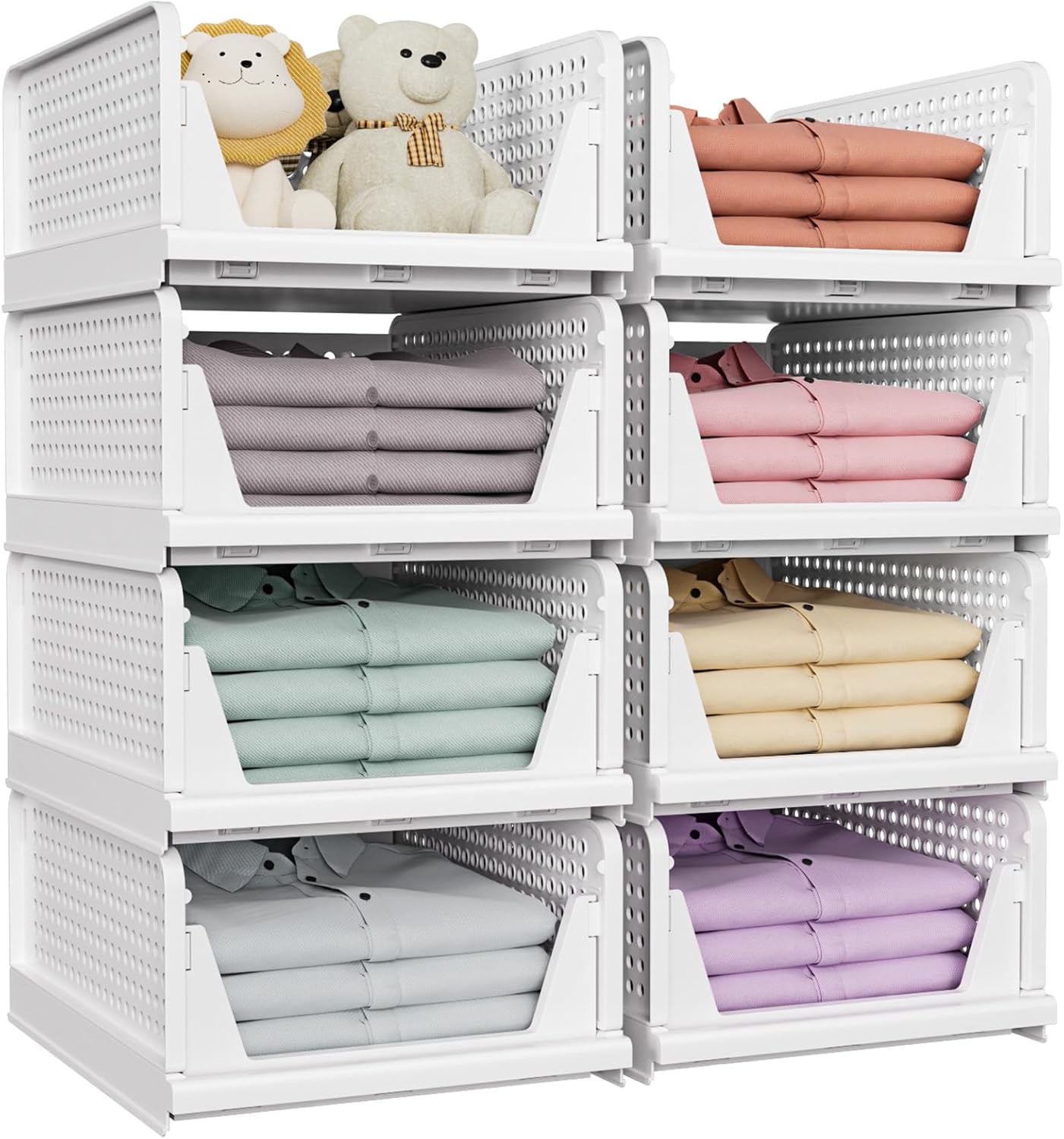 SNSLXH 5 Pack Stackable Closet Storage Basket, Multifunctional & Foldable - View 3