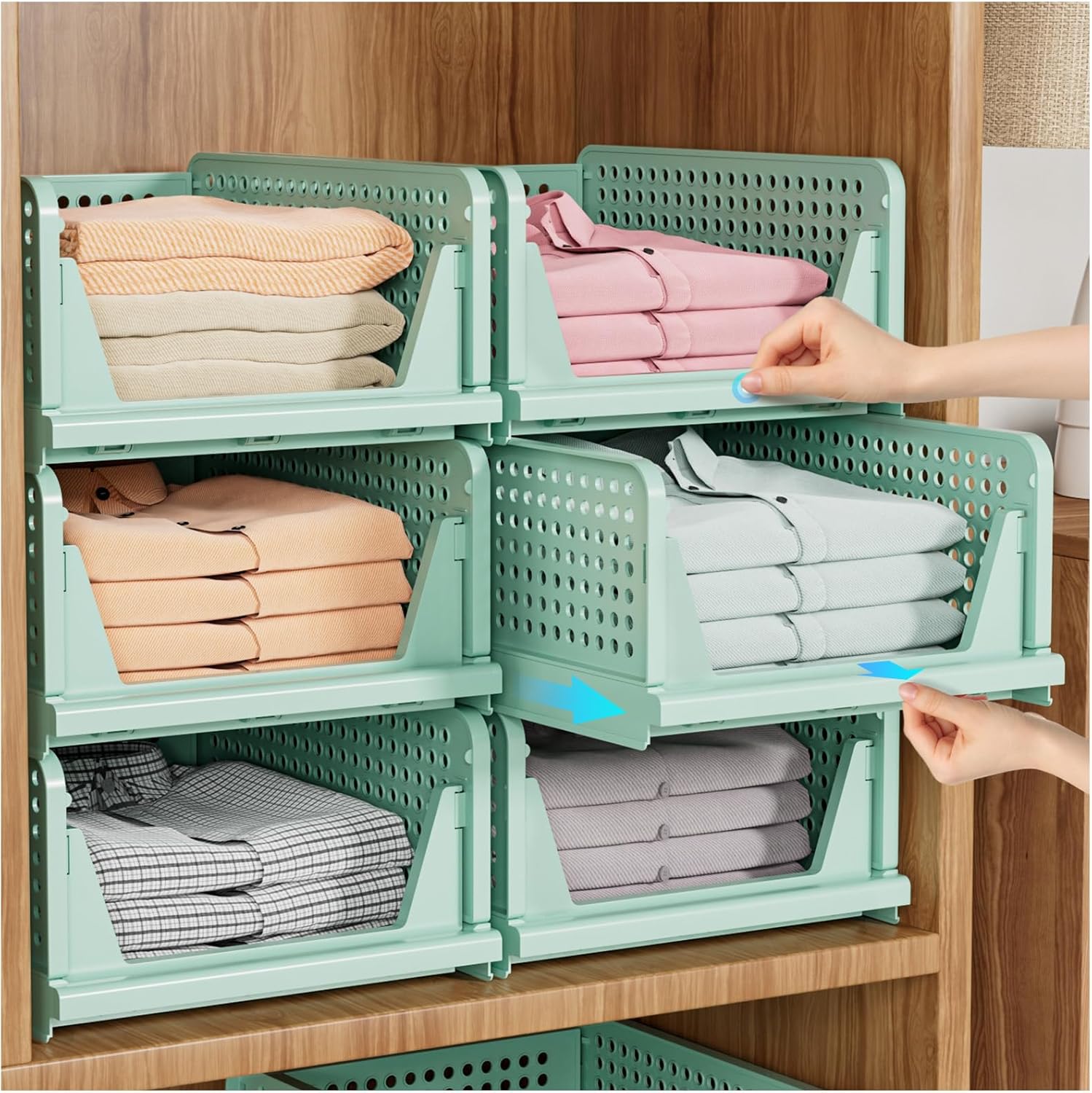 SNSLXH 5 Pack Stackable Closet Storage Basket, Multifunctional & Foldable - View 4