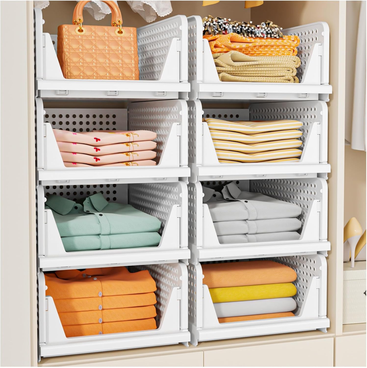 SNSLXH 5 Pack Stackable Closet Storage Basket, Multifunctional & Foldable - View 5