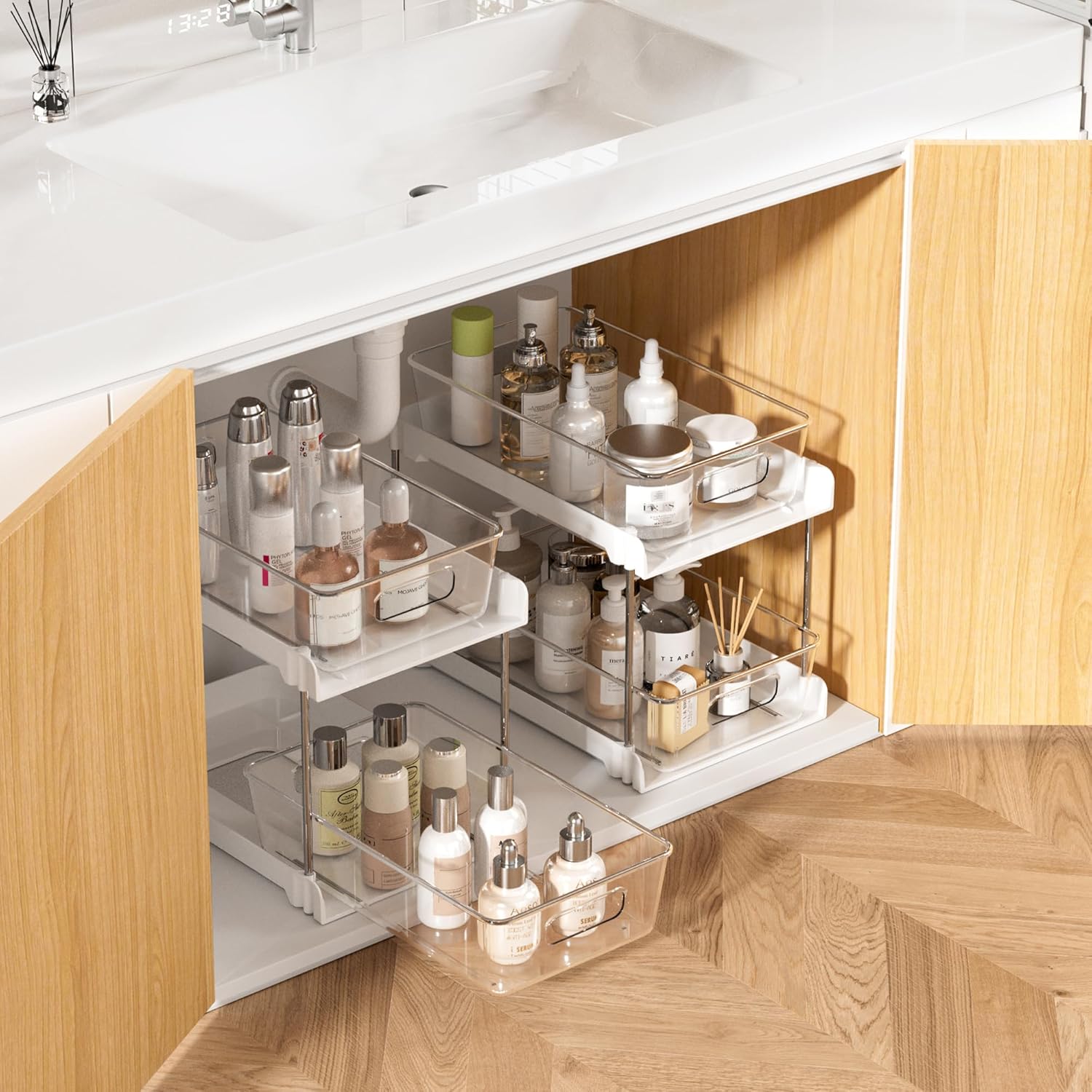 Vtopmart 4 Pack Bathroom Organizer, 2 Tier Clear Under Sink Organizers Vanity - View 4
