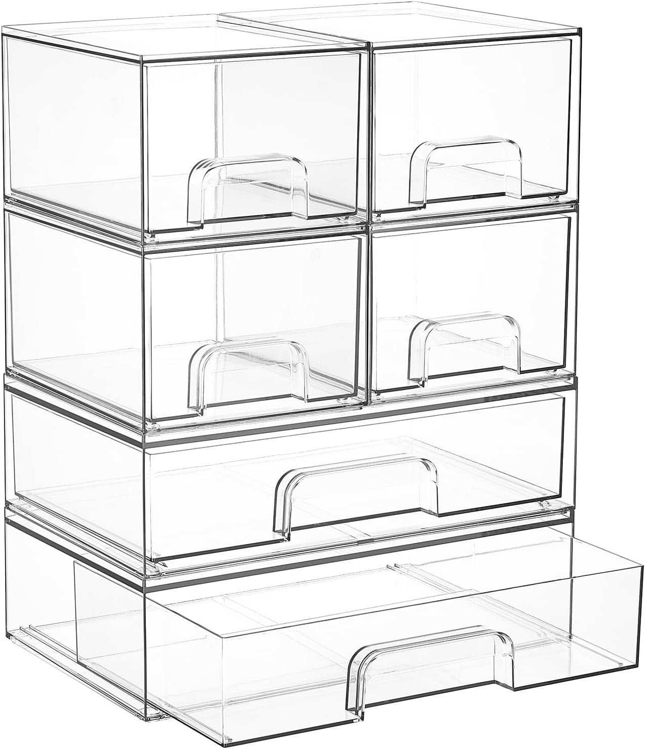 Vtopmart Stackable Storage Drawers Set of 5, Clear Plastic Organizer Bins for - View 2