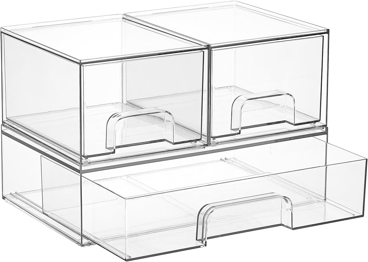 Vtopmart Stackable Storage Drawers Set of 5, Clear Plastic Organizer Bins for - View 6