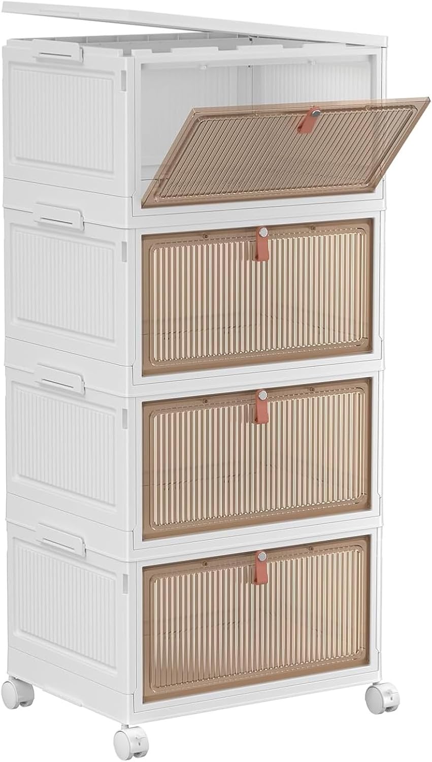 YFXCVSL 4 Tier Plastic Storage Bins with Lid 23QT, Stackable Storage Containers