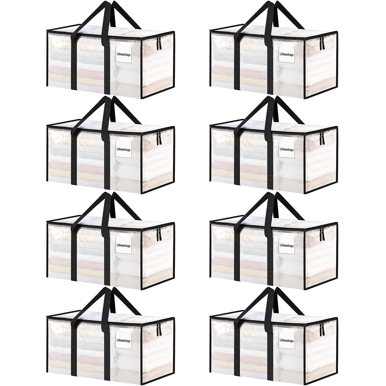 8 Pack Extra Large Heavy Duty Moving Bags, Clear Storage Bins with Lids, Reinforced Handles & Heavy-Duty Zippers Moving Boxes Storage Bags Totes for C