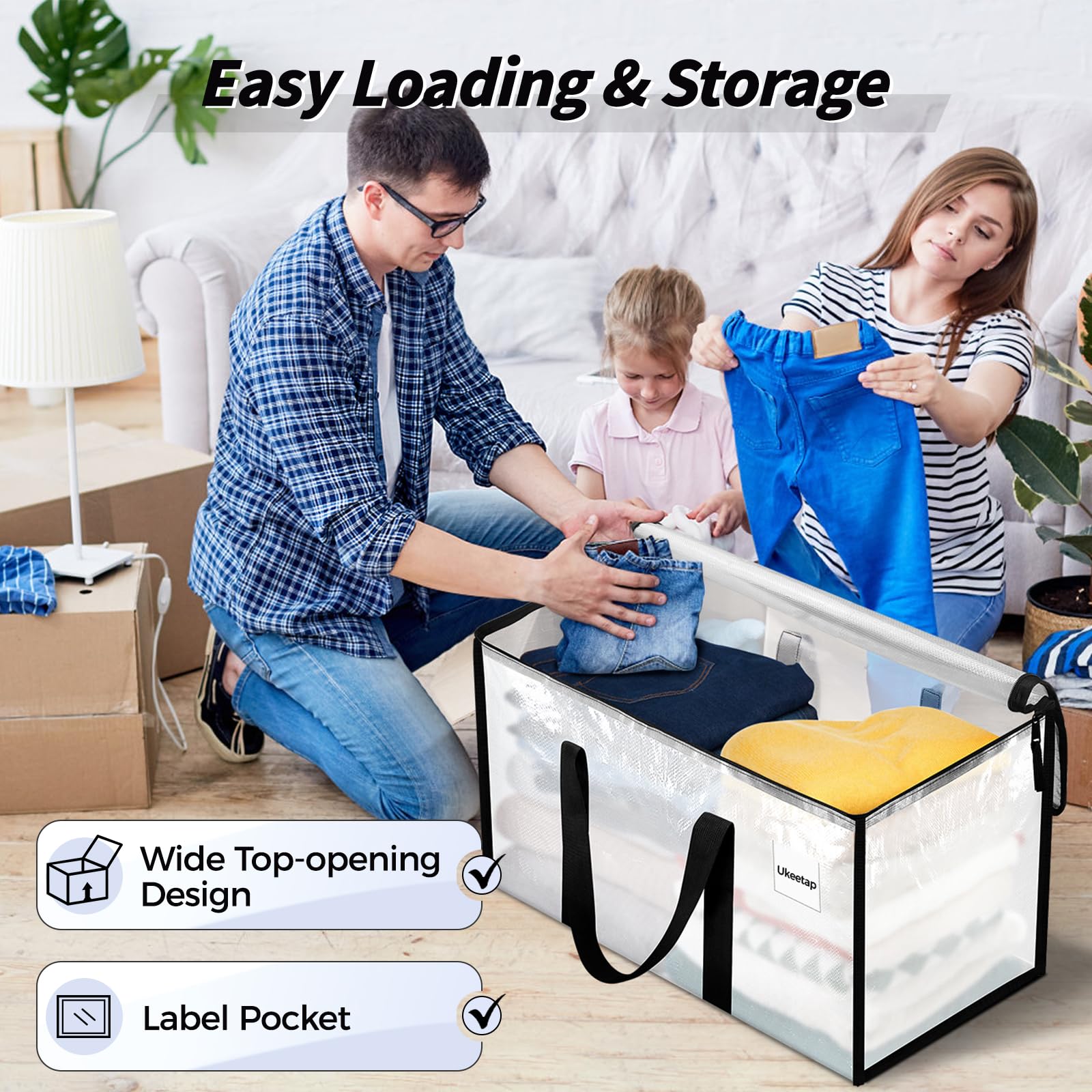 8 Pack Extra Large Heavy Duty Moving Bags, Clear Storage Bins with Lids, Reinforced Handles & Heavy-Duty Zippers Moving Boxes Storage Bags Totes for C detail view 5
