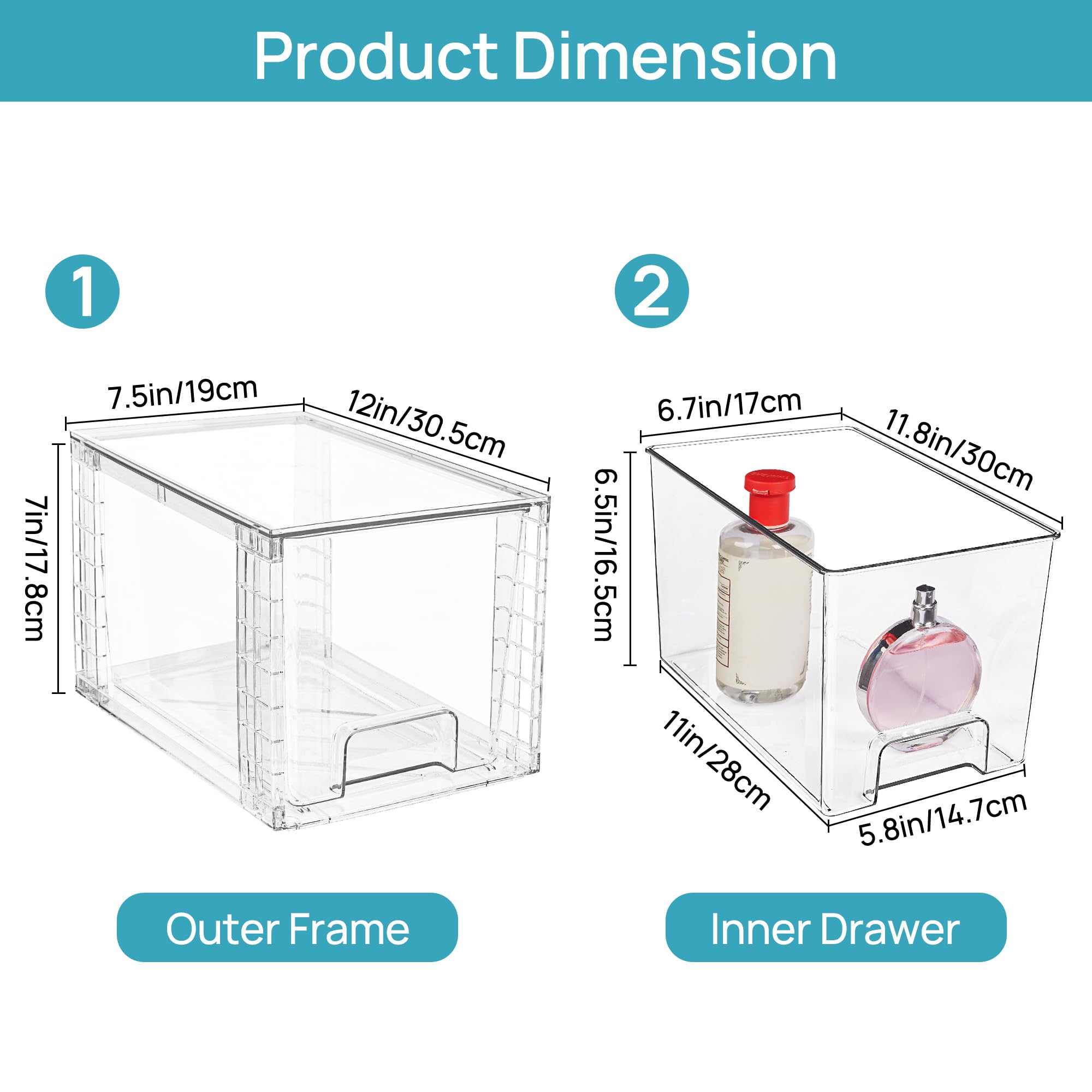 Vtopmart 4 Pack Large Stackable Storage Drawers,Easily Assemble Acrylic Bathroom Closet Undersink Organizers and Storage,Plastic Bins for Kitchen Cabi detail view 3