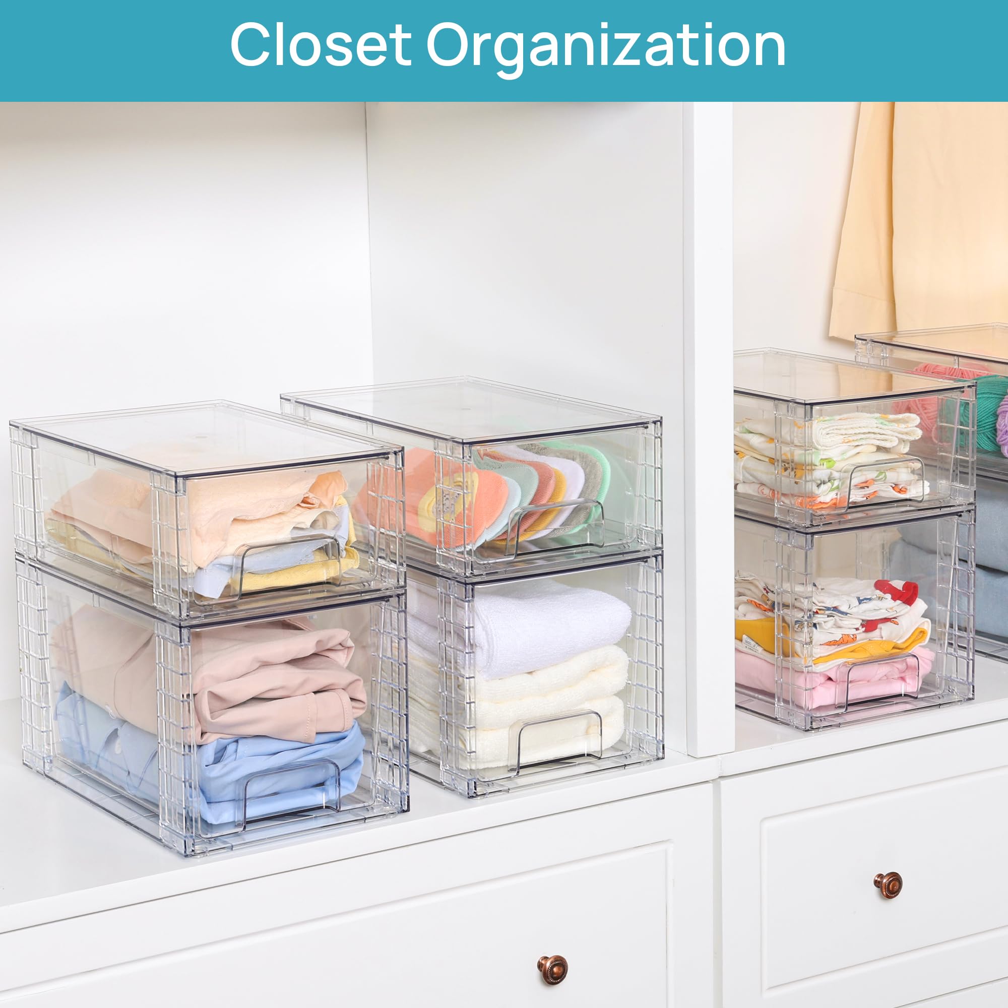 Vtopmart 4 Pack Large Stackable Storage Drawers,Easily Assemble Acrylic Bathroom Closet Undersink Organizers and Storage,Plastic Bins for Kitchen Cabi detail view 4