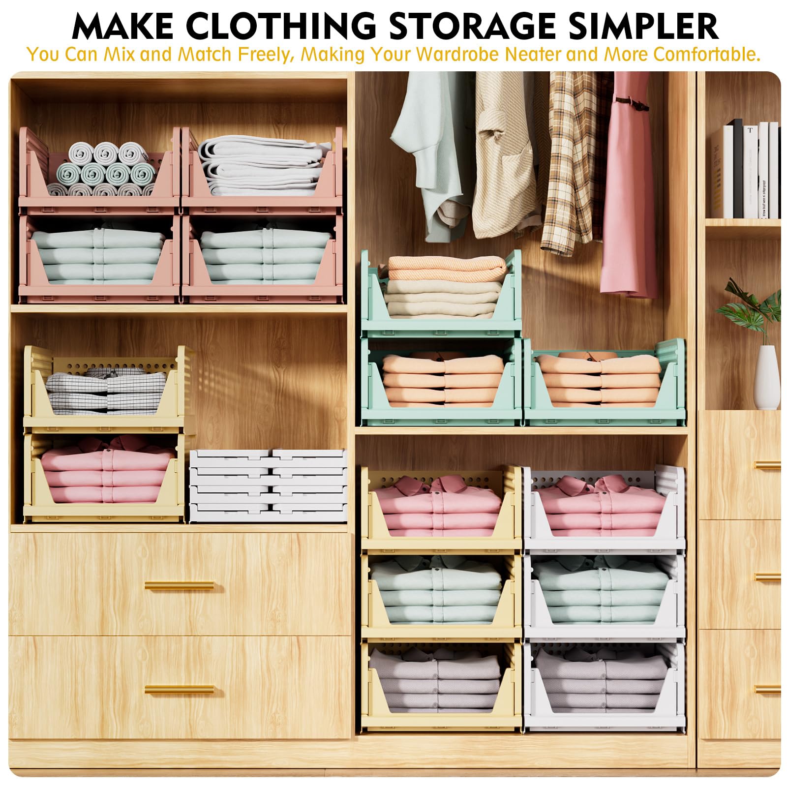 SNSLXH 5 Pack Stackable Closet Storage Basket, Multifunctional & Foldable Closet Organizer for Bathroom Kitchen Laundry Room Wardrobe Storage, Space-S detail view 4
