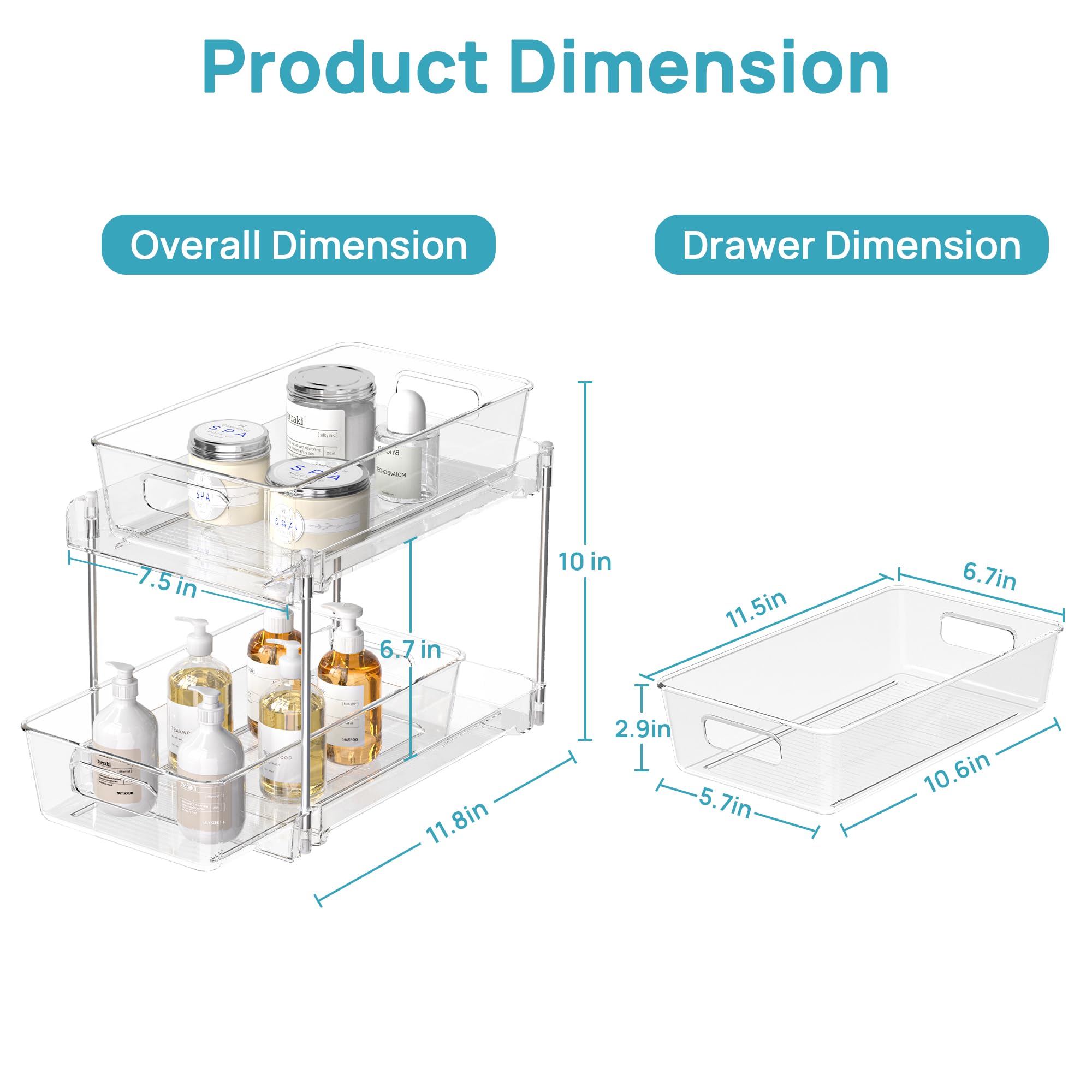 Vtopmart 4 Pack Bathroom Organizer, 2 Tier Clear Under Sink Organizers Vanity Countertop Storage Container,Cabinet Drawers Bins, Pull-Out Organization detail view 2