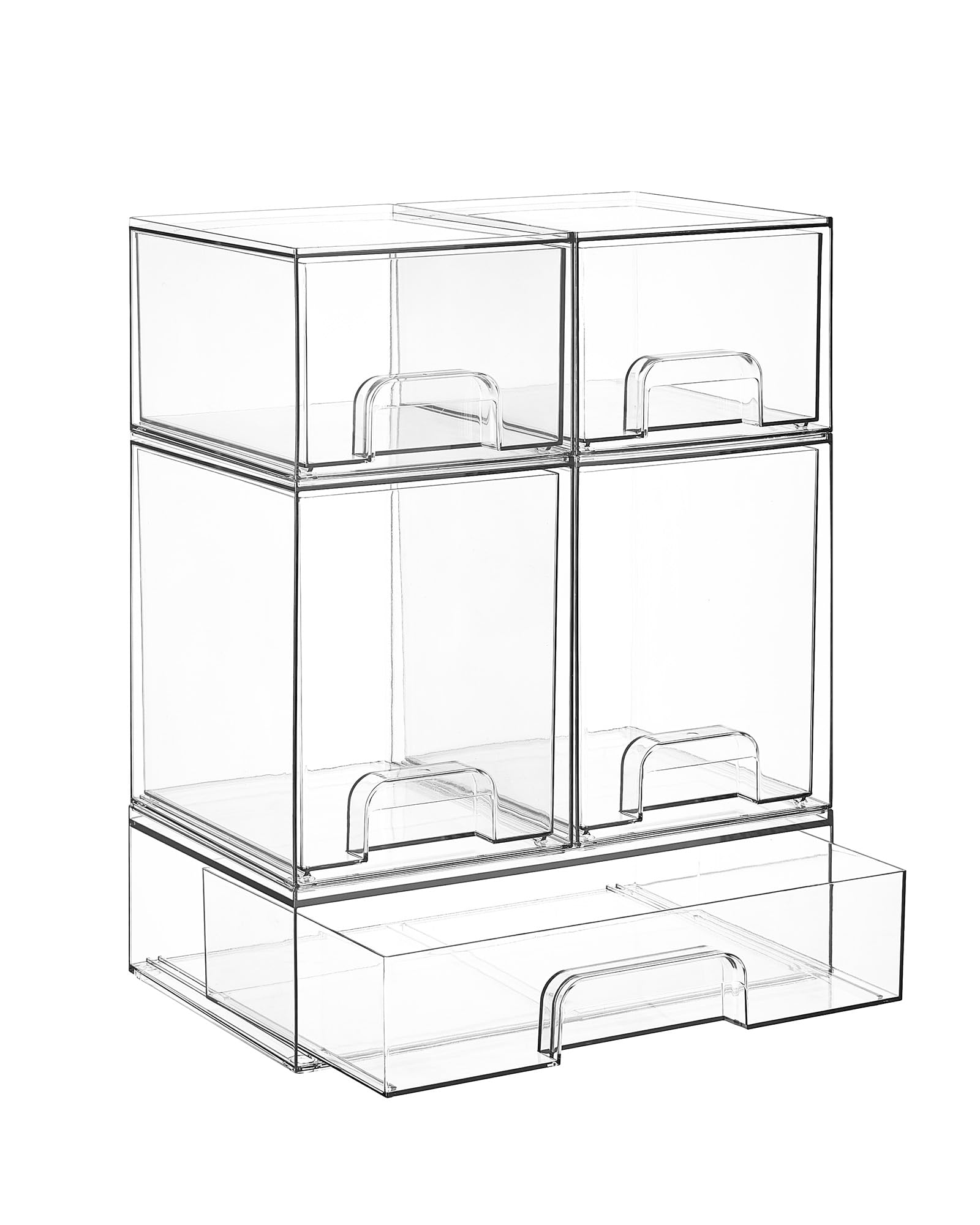 Vtopmart Stackable Storage Drawers Set of 5, Clear Plastic Organizer Bins for Baby Bottle, Beauty Supplies Storage, Ideal for Kichen Countertop, Vanit