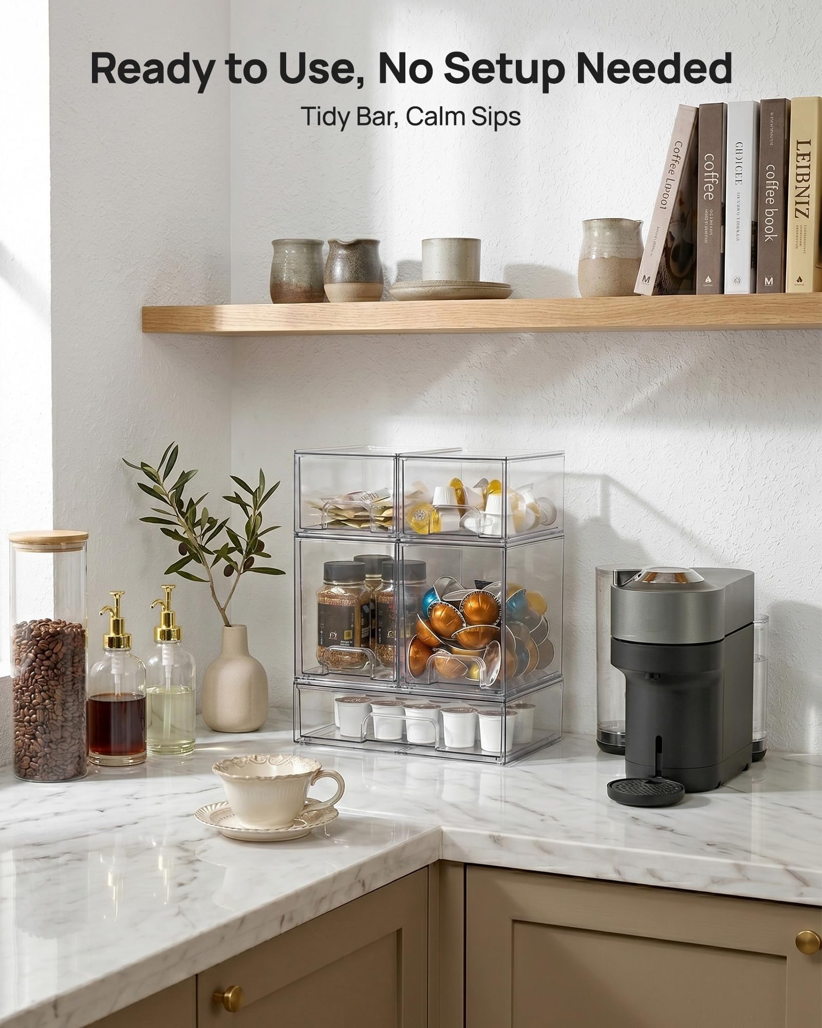 Vtopmart Stackable Storage Drawers Set of 5, Clear Plastic Organizer Bins for Baby Bottle, Beauty Supplies Storage, Ideal for Kichen Countertop, Vanit detail view 2