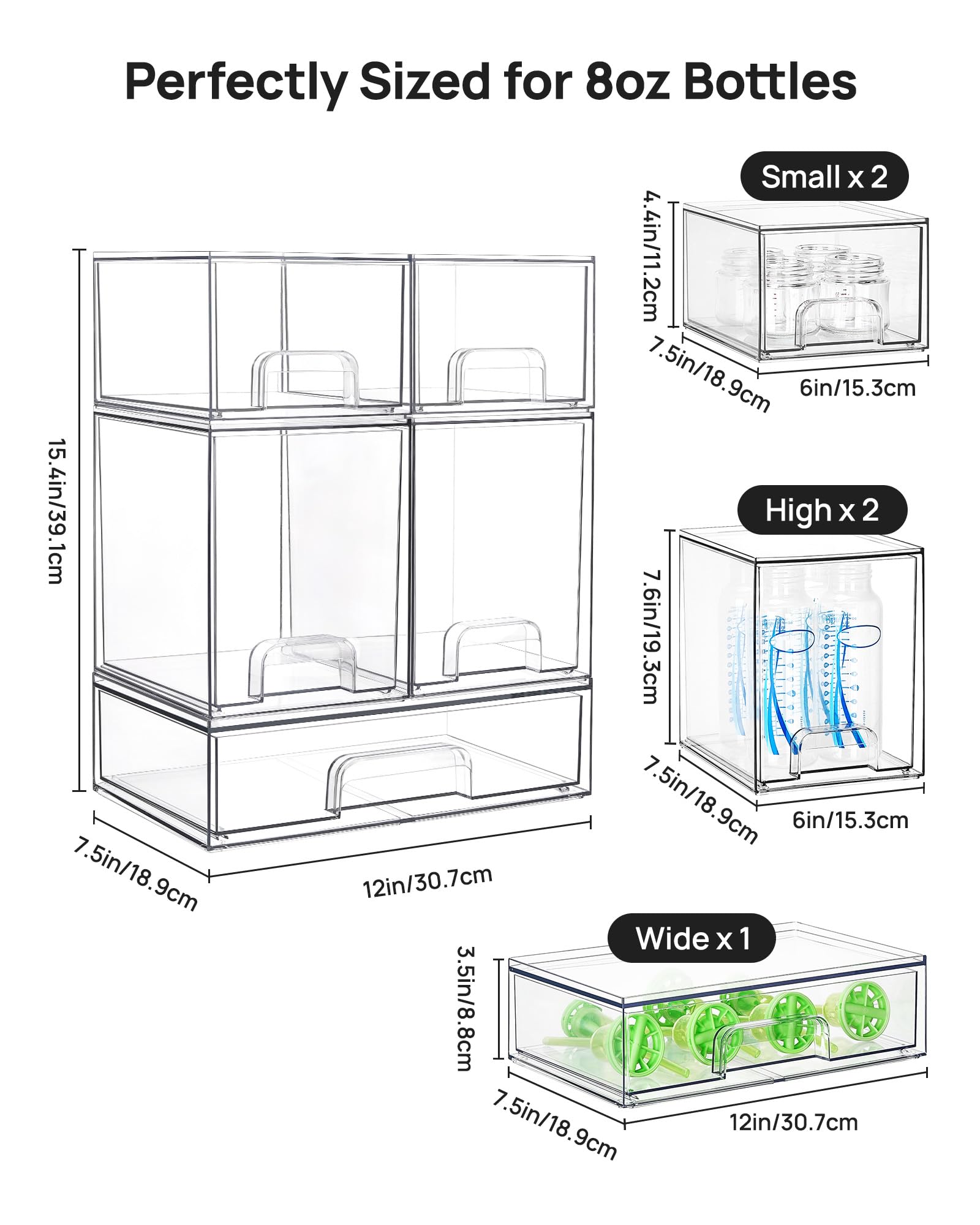 Vtopmart Stackable Storage Drawers Set of 5, Clear Plastic Organizer Bins for Baby Bottle, Beauty Supplies Storage, Ideal for Kichen Countertop, Vanit detail view 3