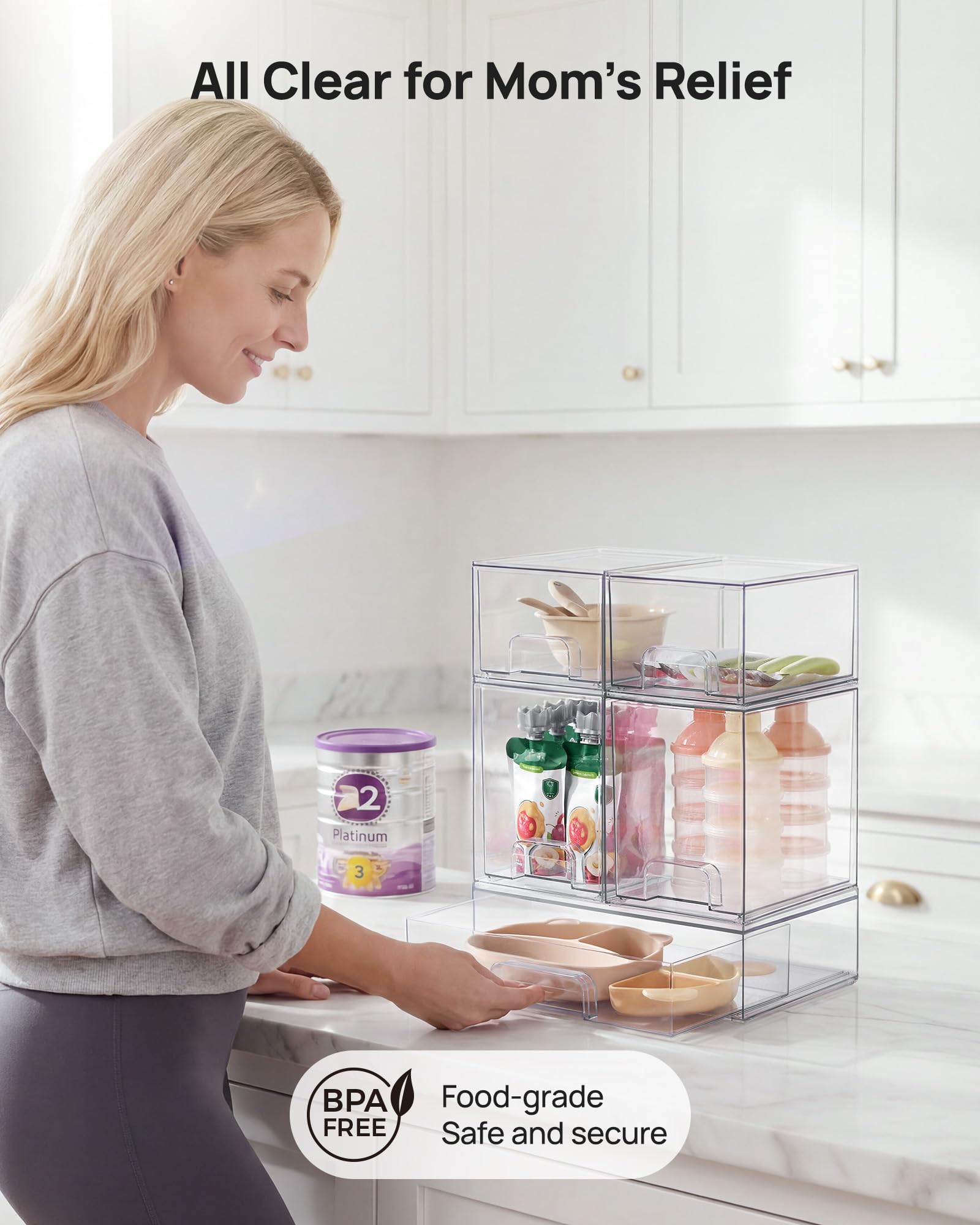 Vtopmart Stackable Storage Drawers Set of 5, Clear Plastic Organizer Bins for Baby Bottle, Beauty Supplies Storage, Ideal for Kichen Countertop, Vanit detail view 5