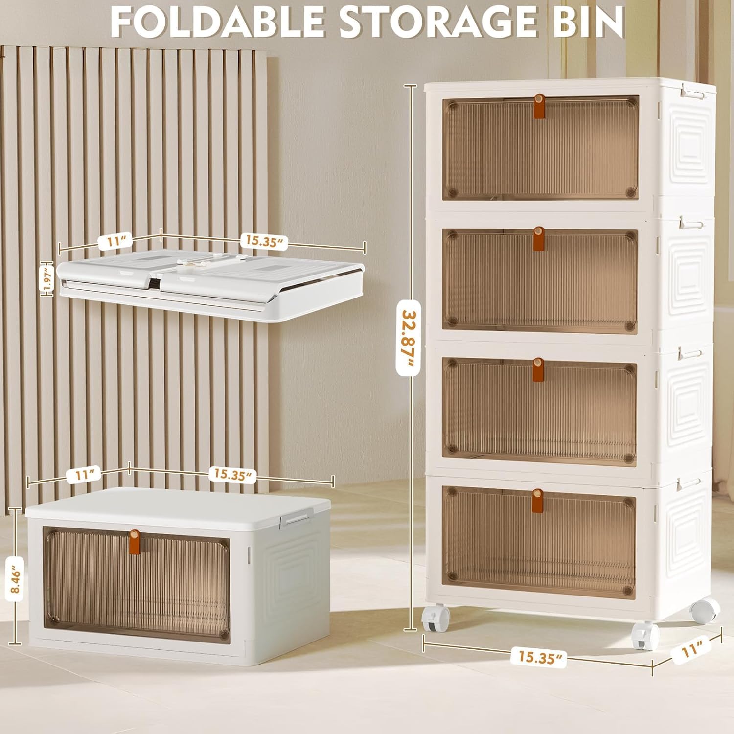 YFXCVSL 4 Tier Plastic Storage Bins with Lid 23QT, Stackable Storage Containers with Wheels, Folding Storage Boxes, Stackable Storage Bins, Organizers detail view 2