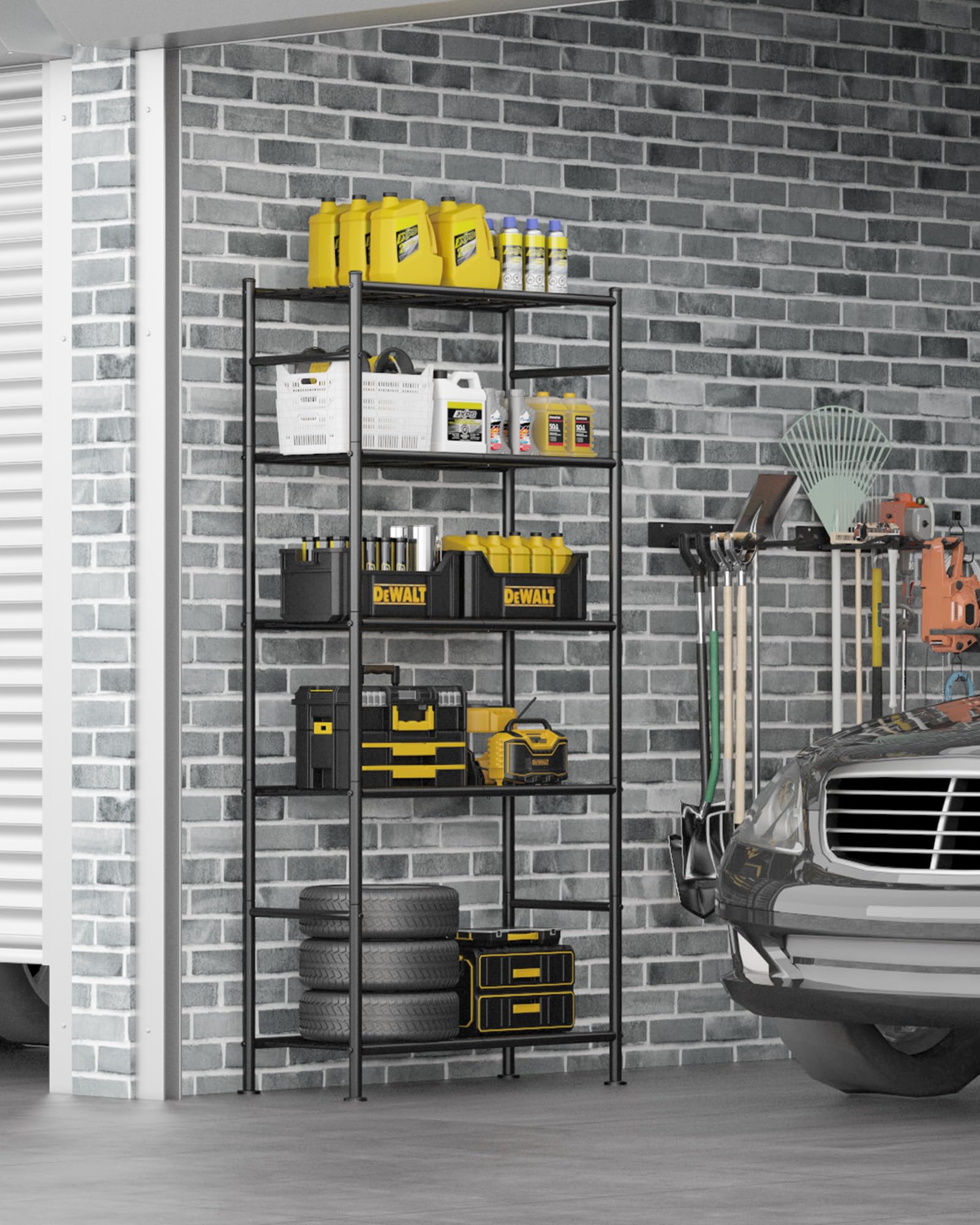 Sakugi Storage Shelves - 5 Tier Shelf Organizer, Heavy Duty Garage Shelving Unit with Leveling Feet, Stable Metal Shelves Organizer for Pantry, Kitche detail view 2