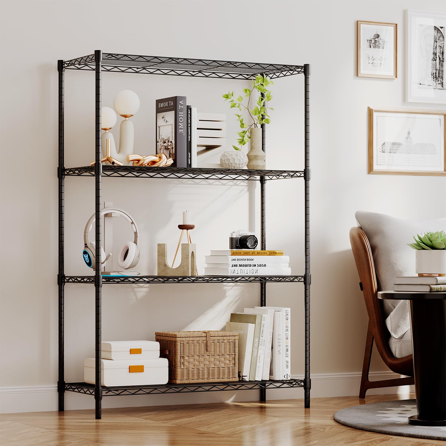 BestOffice | 4-Tier Wire Storage Shelves | 36x14x54 | Black | with Adjustable Racks | Heavy-Duty Metal Shelf, Holds Upto 1000 lbs | No-Tool Assembly | detail view 2