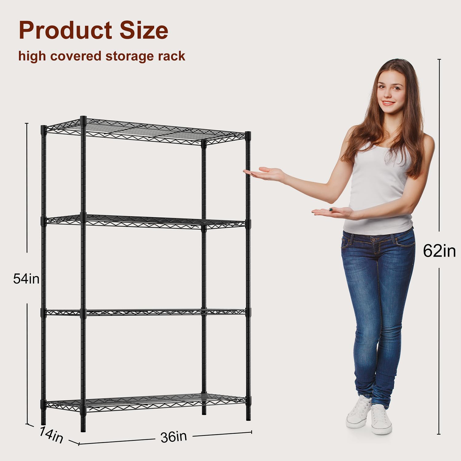 BestOffice | 4-Tier Wire Storage Shelves | 36x14x54 | Black | with Adjustable Racks | Heavy-Duty Metal Shelf, Holds Upto 1000 lbs | No-Tool Assembly | detail view 3
