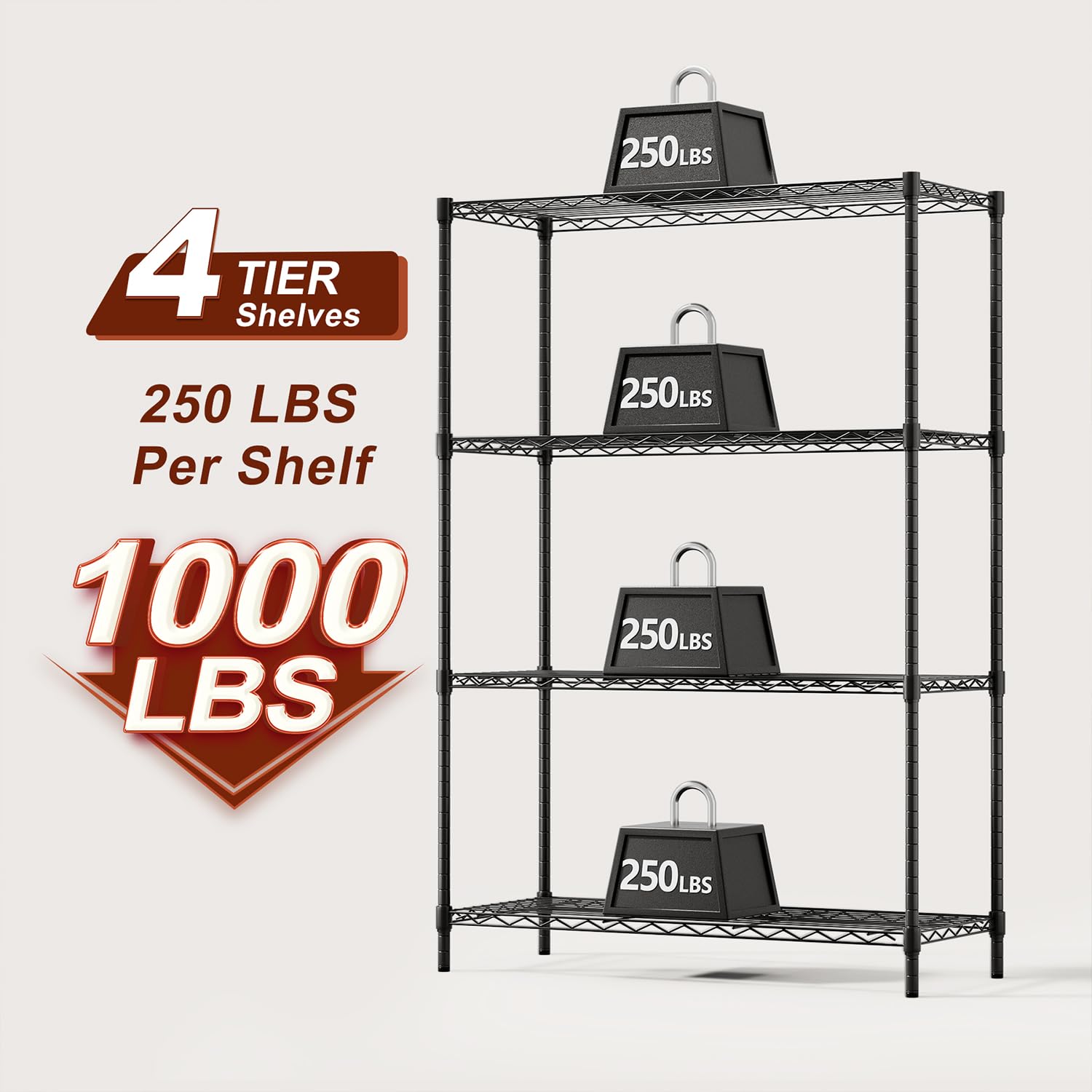 BestOffice | 4-Tier Wire Storage Shelves | 36x14x54 | Black | with Adjustable Racks | Heavy-Duty Metal Shelf, Holds Upto 1000 lbs | No-Tool Assembly | detail view 4