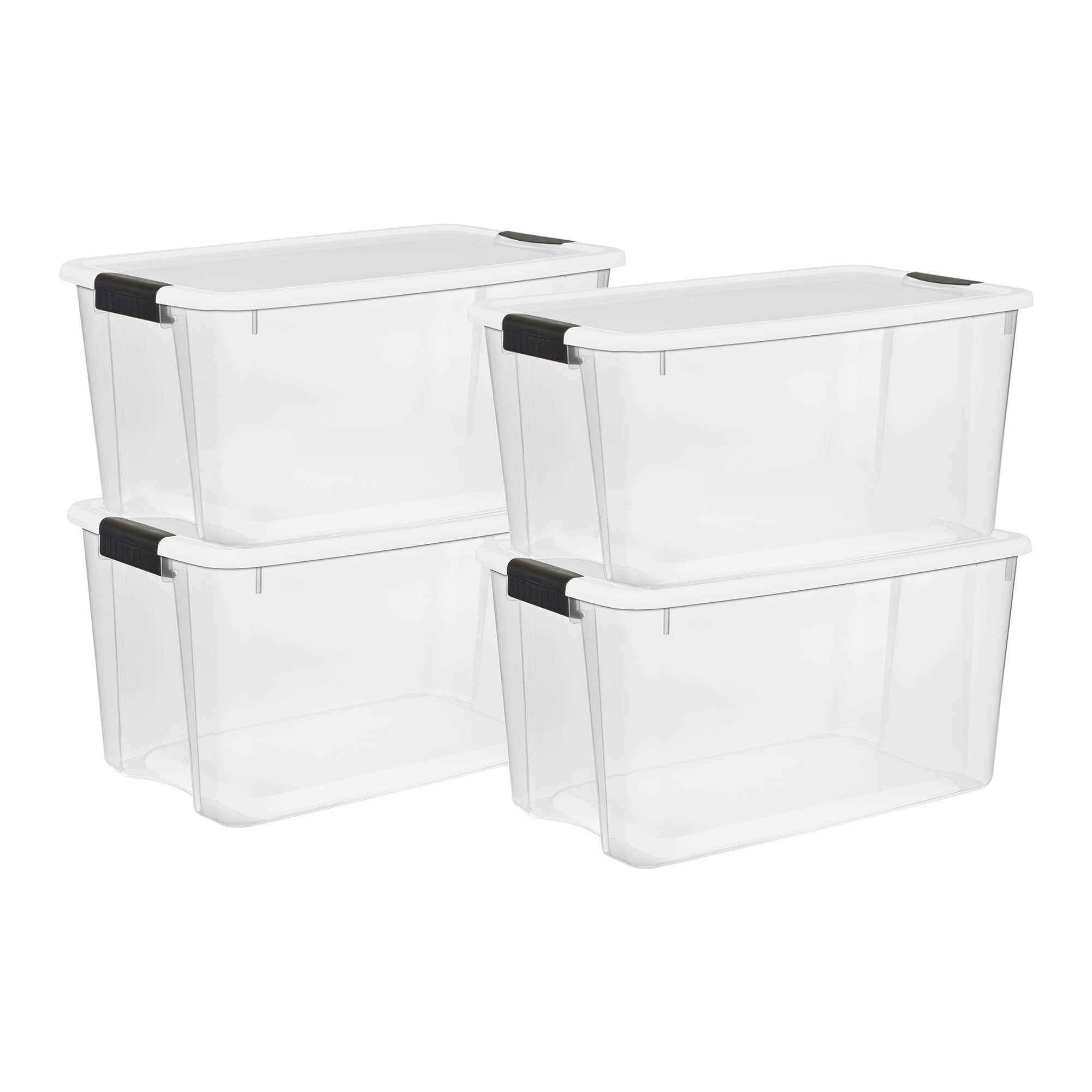 Sterilite 4 Pack Ultra Latching Box, Storage Bins with Lids, Clear Plastic, 70 Quart - Heavy-Duty Organizing Containers for Closet, Bathroom, and Offi
