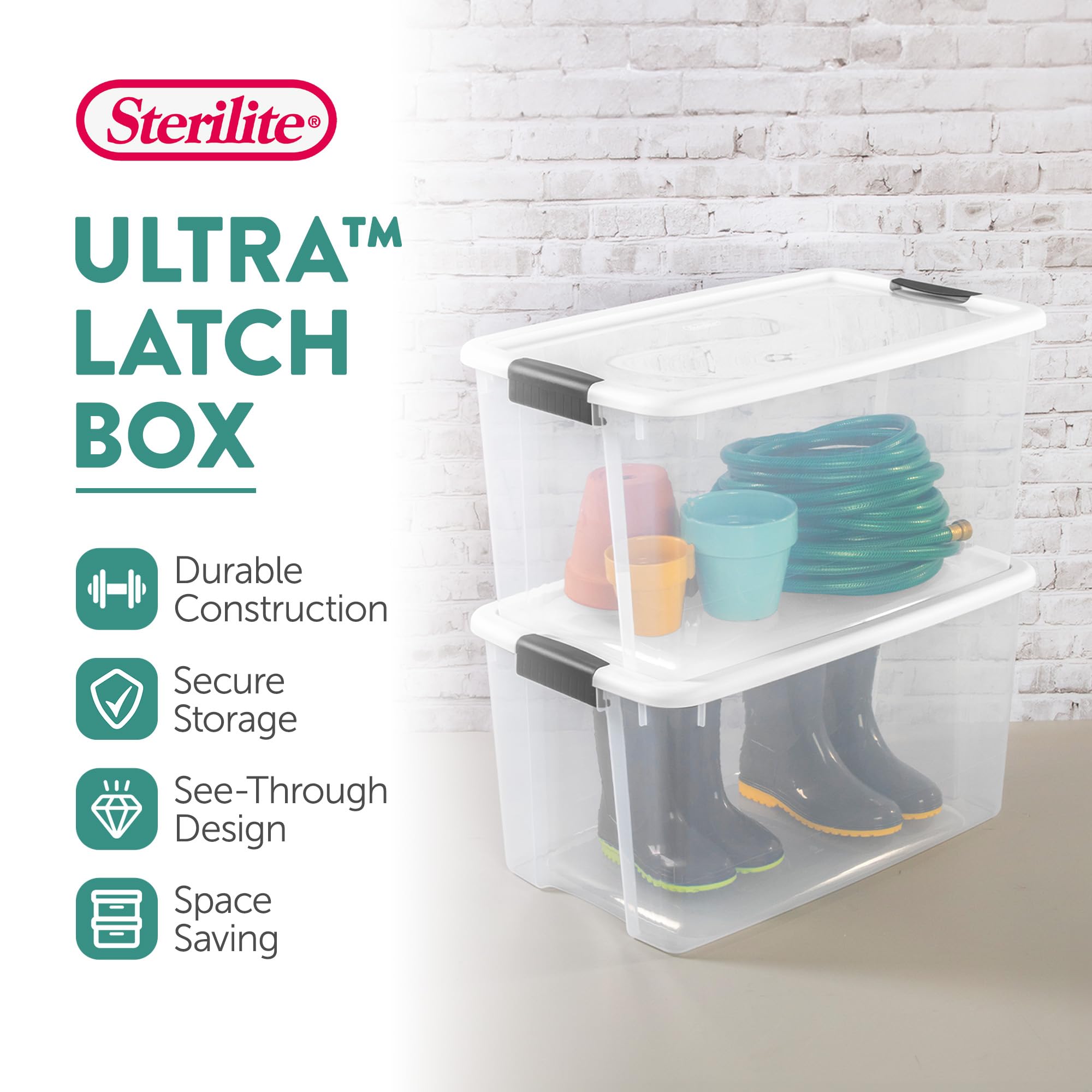 Sterilite 4 Pack Ultra Latching Box, Storage Bins with Lids, Clear Plastic, 70 Quart - Heavy-Duty Organizing Containers for Closet, Bathroom, and Offi detail view 2