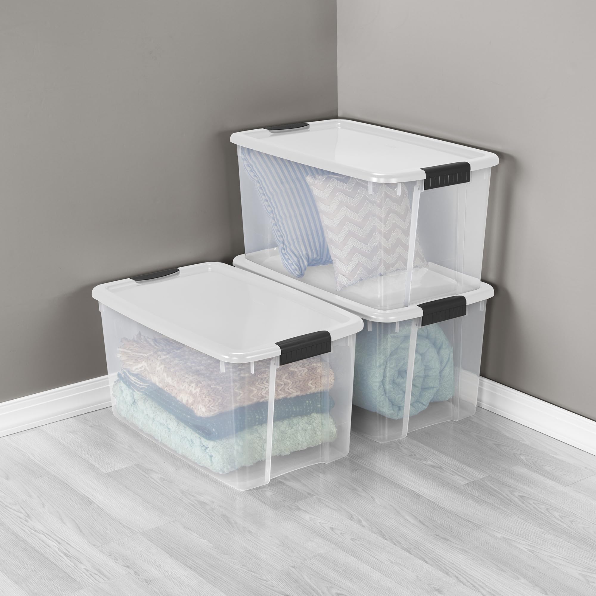 Sterilite 4 Pack Ultra Latching Box, Storage Bins with Lids, Clear Plastic, 70 Quart - Heavy-Duty Organizing Containers for Closet, Bathroom, and Offi detail view 5