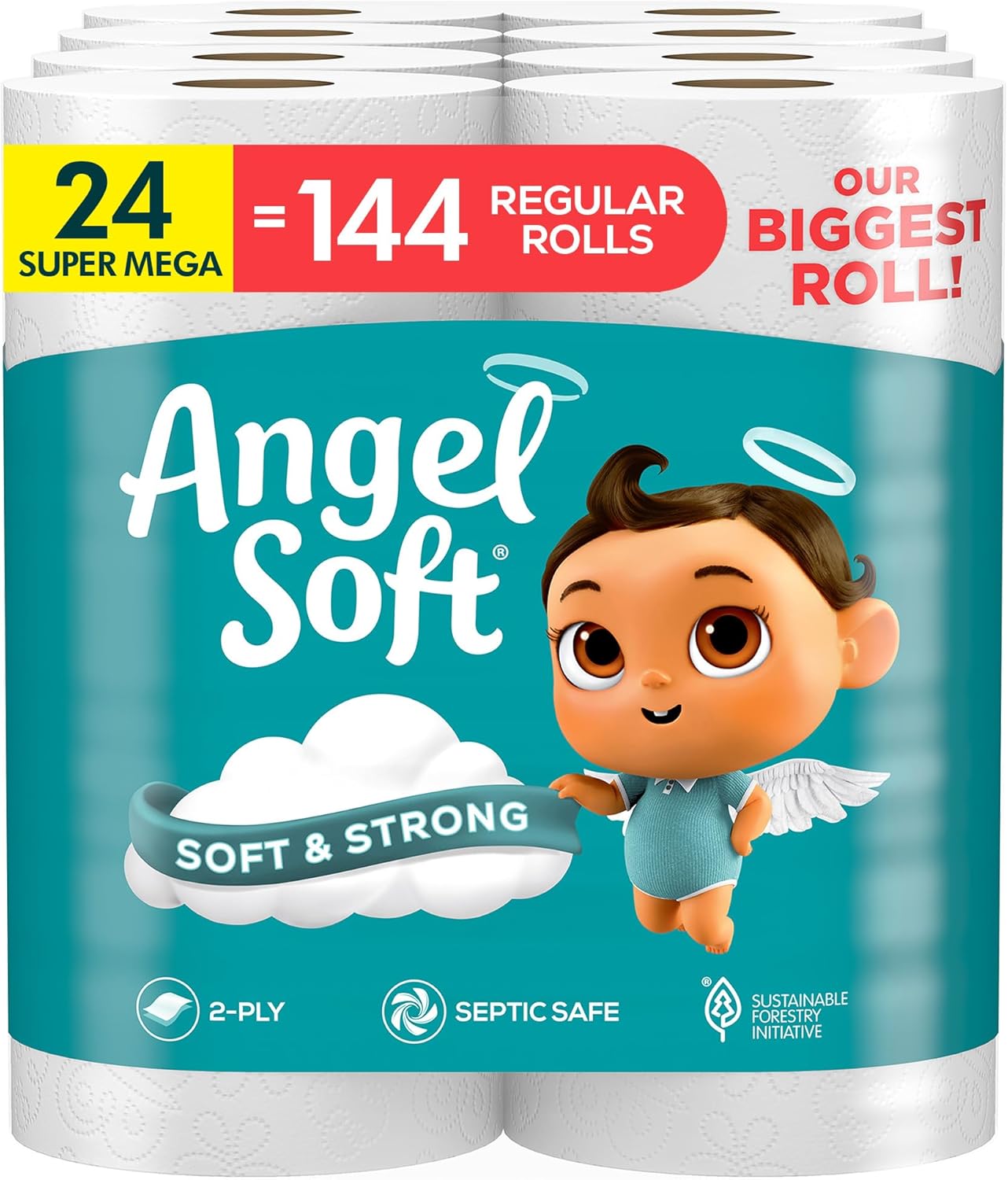 Angel Soft Toilet Paper, 48 Mega Rolls = 192 Regular Rolls, Soft and Strong