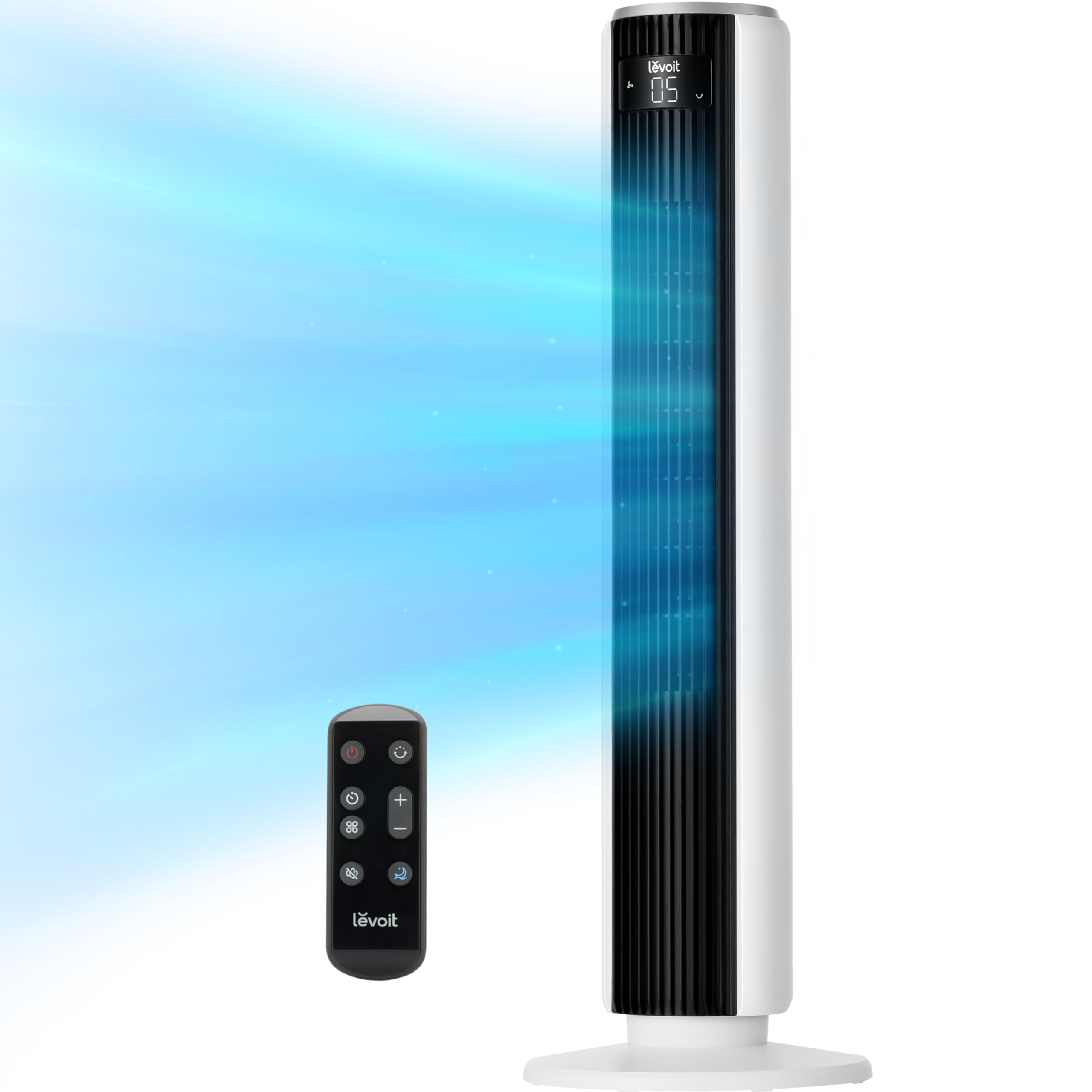LEVOIT Tower Fan for Bedroom, 90° Oscillating Standing Fan with 28dB Quiet for Sleep, 25ft/s Velocity, 12H Timer, 5 Speeds 4 Modes, Remoter, Bladeless