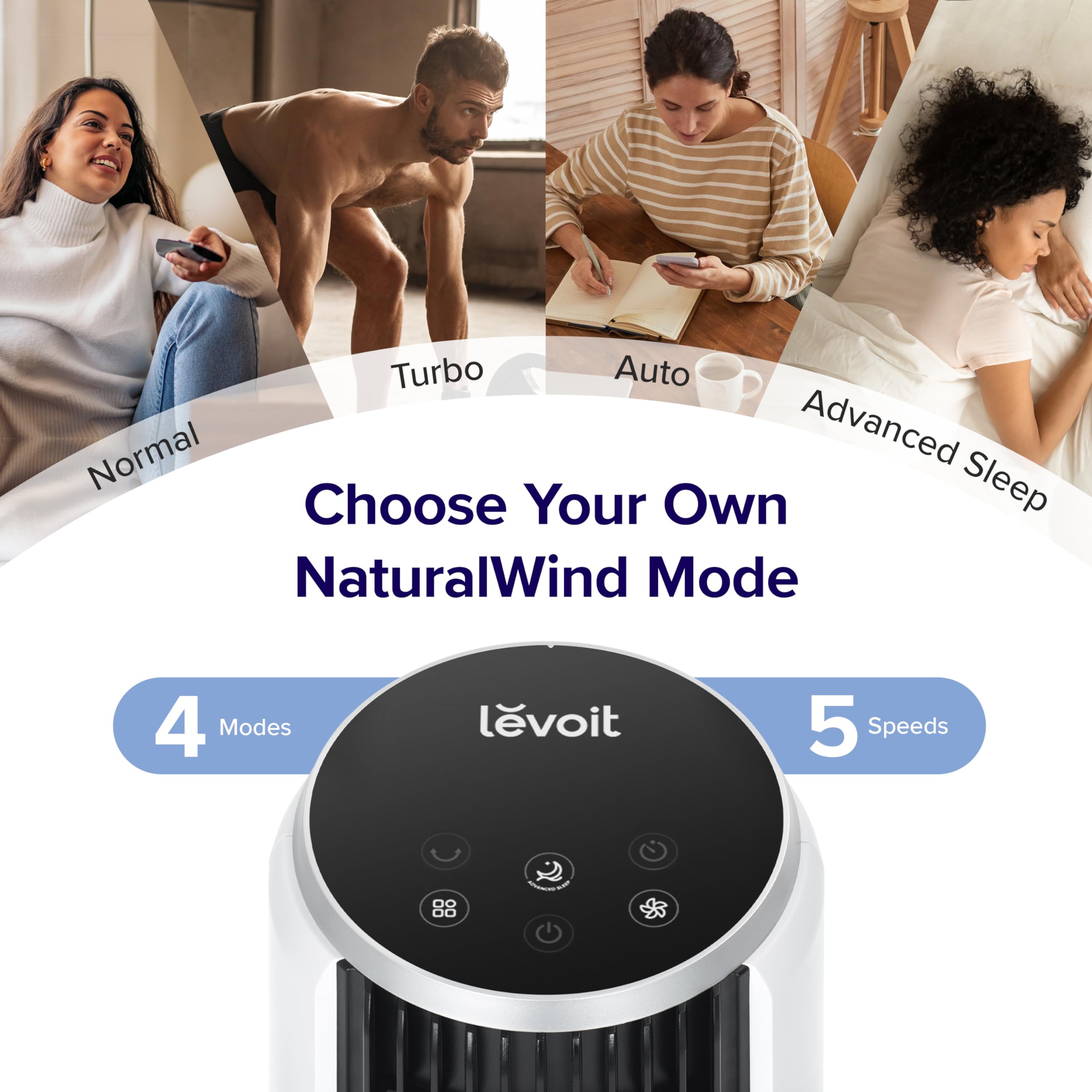 LEVOIT Tower Fan for Bedroom, 90° Oscillating Standing Fan with 28dB Quiet for Sleep, 25ft/s Velocity, 12H Timer, 5 Speeds 4 Modes, Remoter, Bladeless detail view 4