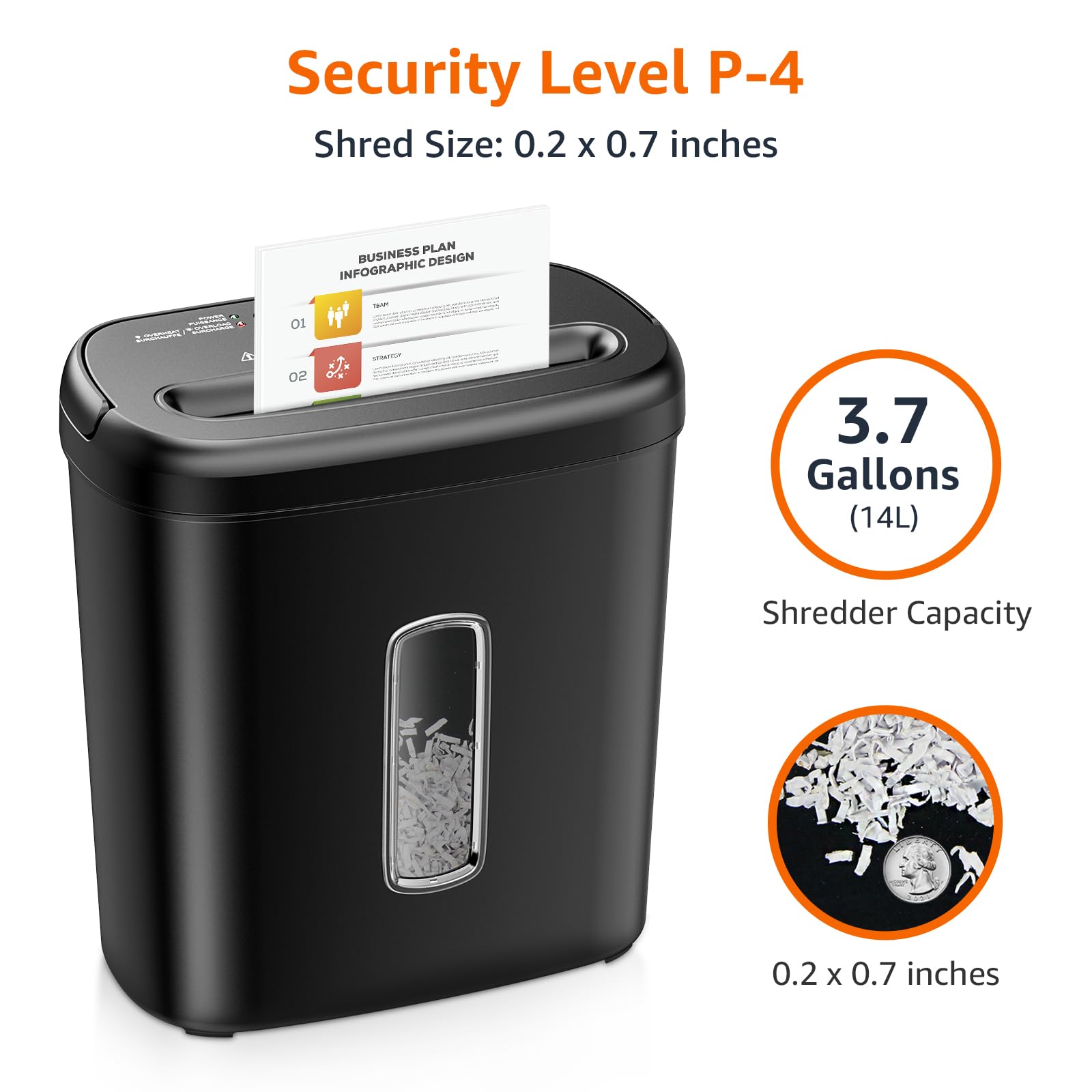 Amazon Basics 8-Sheet High Security Cross Cut Paper and Credit Card Shredder with P-4 Security, Auto Shut-off, Black detail view 3