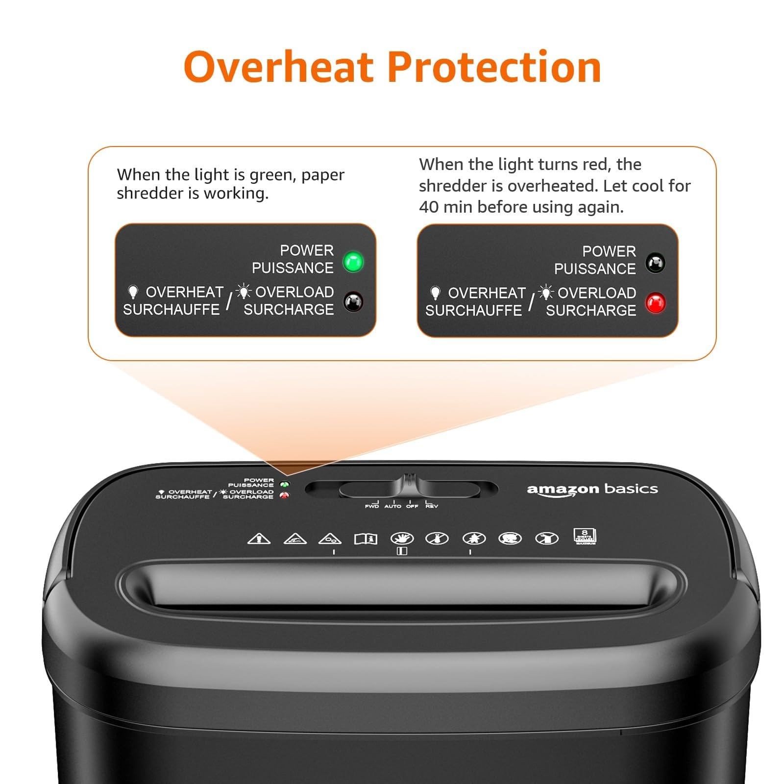 Amazon Basics 8-Sheet High Security Cross Cut Paper and Credit Card Shredder with P-4 Security, Auto Shut-off, Black detail view 5