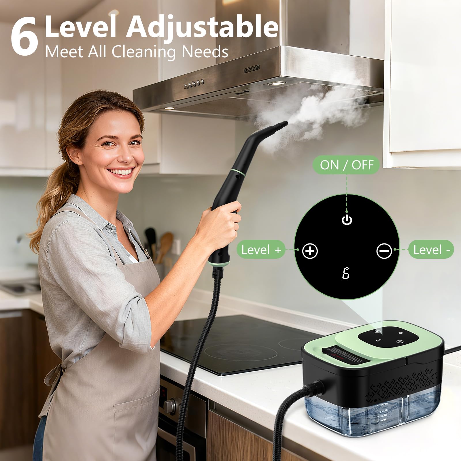 Steam Cleaner, Portable Steamer for Cleaning with 16pcs Accessories, 6-Level Adjustable and 15s Heat-Up, Handheld Steam Cleaner for Home, Tile, Dirt detail view 3