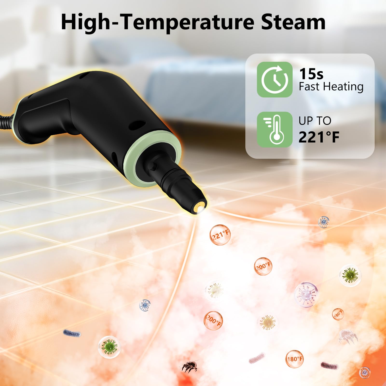 Steam Cleaner, Portable Steamer for Cleaning with 16pcs Accessories, 6-Level Adjustable and 15s Heat-Up, Handheld Steam Cleaner for Home, Tile, Dirt detail view 4