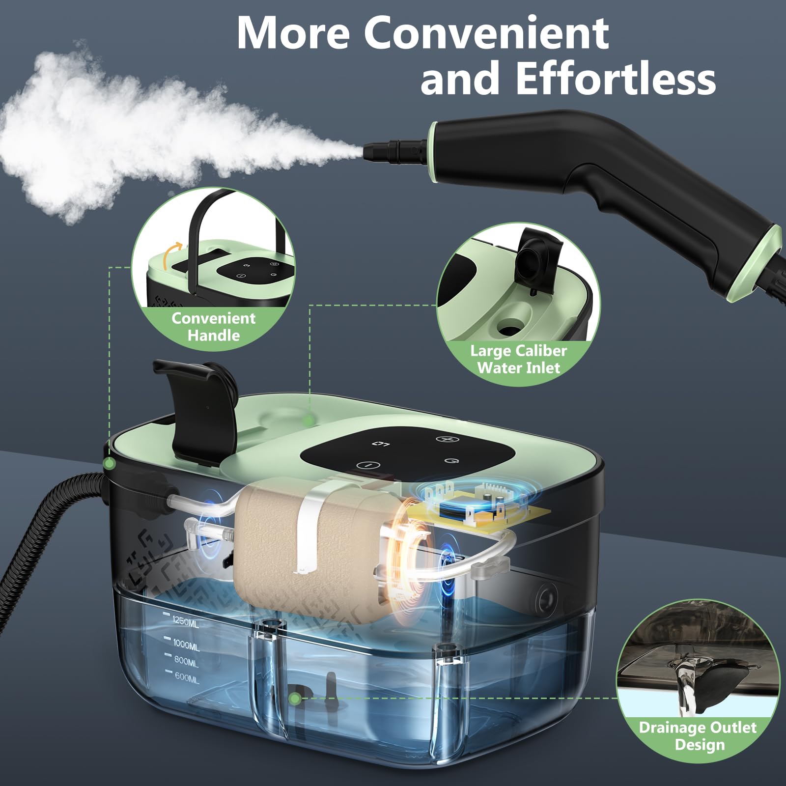 Steam Cleaner, Portable Steamer for Cleaning with 16pcs Accessories, 6-Level Adjustable and 15s Heat-Up, Handheld Steam Cleaner for Home, Tile, Dirt detail view 5