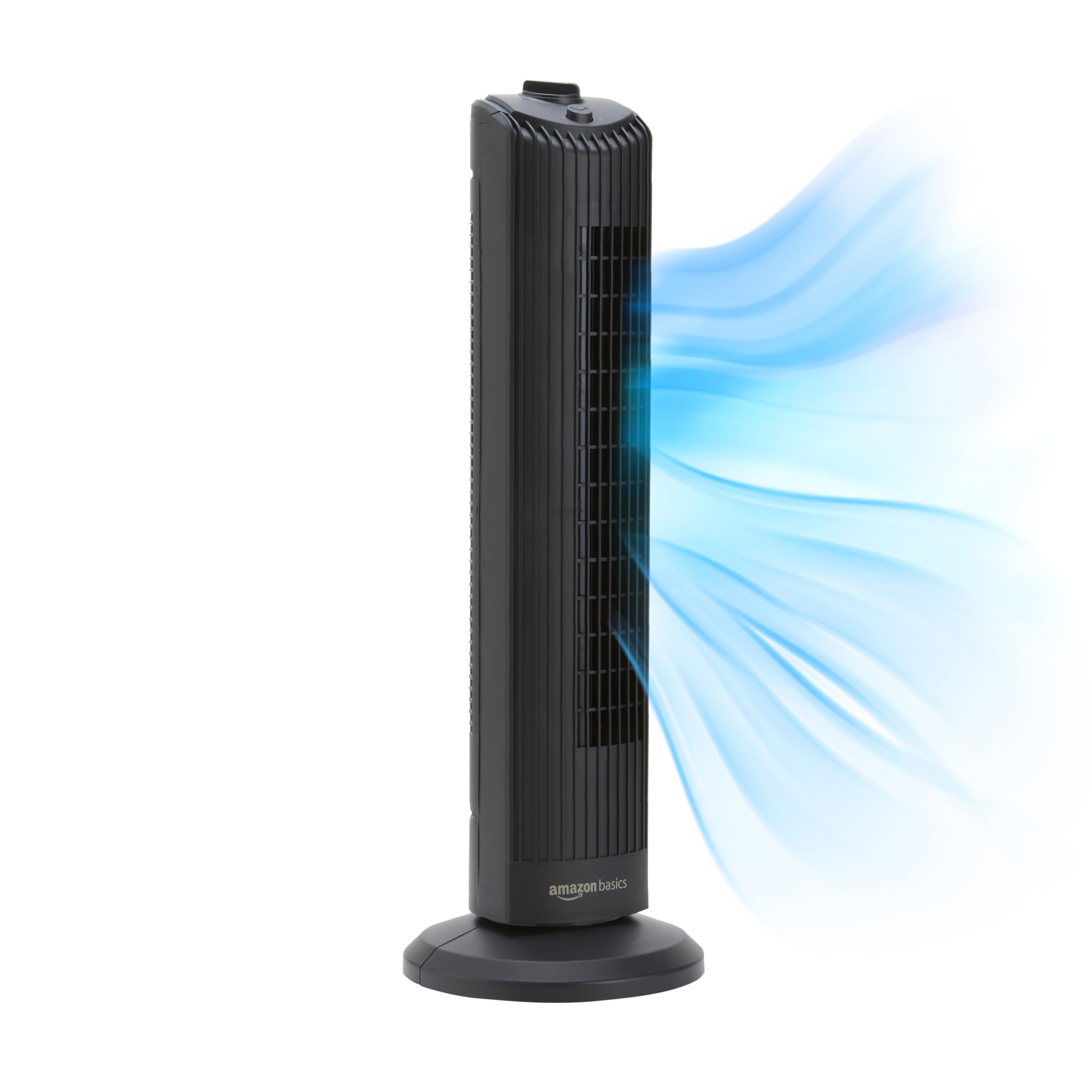 Amazon Basics 28" 60-Degree Oscillating Tower Fan with Powerful Airflow for Bedroom, Living Room, Office, 3 Speeds, Mechanical Control, Air Circulator
