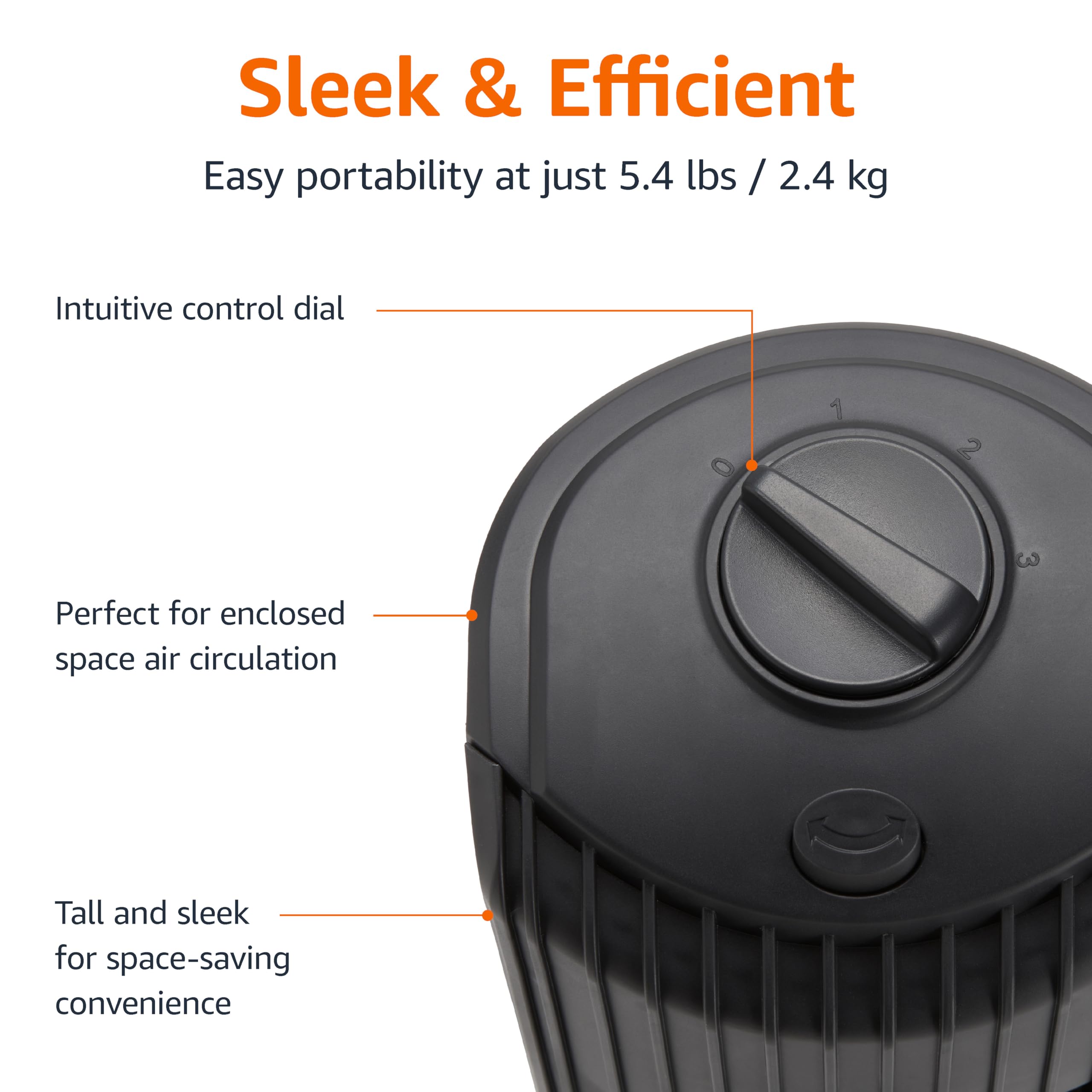 Amazon Basics 28" 60-Degree Oscillating Tower Fan with Powerful Airflow for Bedroom, Living Room, Office, 3 Speeds, Mechanical Control, Air Circulator detail view 3