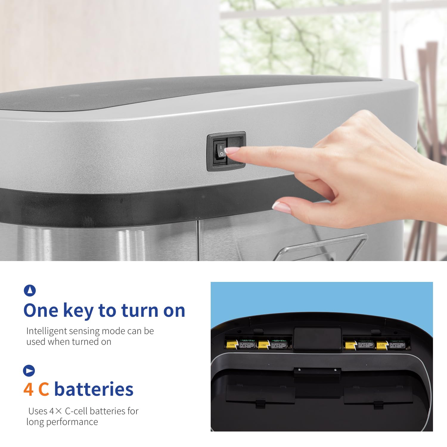 BestOffice | 13 Gallon Trash Can with Lid | Automatic Touchless Garbage Can | Odor Control | Modern Oval Design | Easy to Clean | Stainless Steel | Fi detail view 5