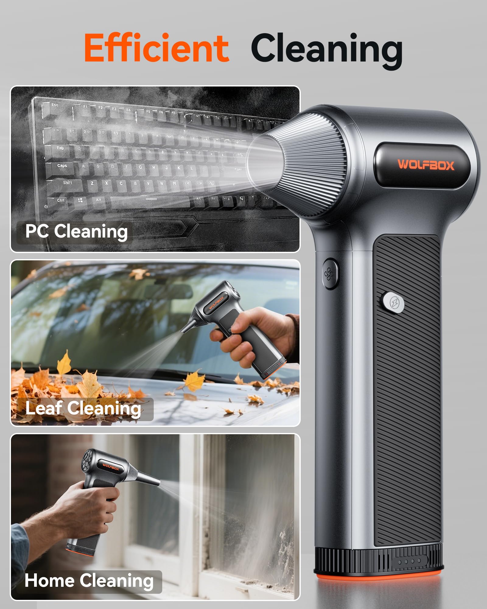 WOLFBOX MF200 Compressed Air Duster with Removable Battery & 4 Nozzles, - View 5