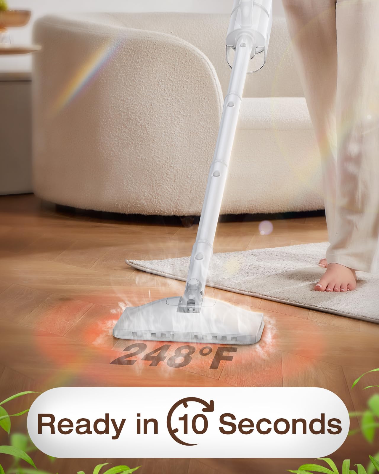 10-in-1 Steam Mop with Detachable Handheld Steamer, 350ml Tank, 10s Heat-Up, - View 2