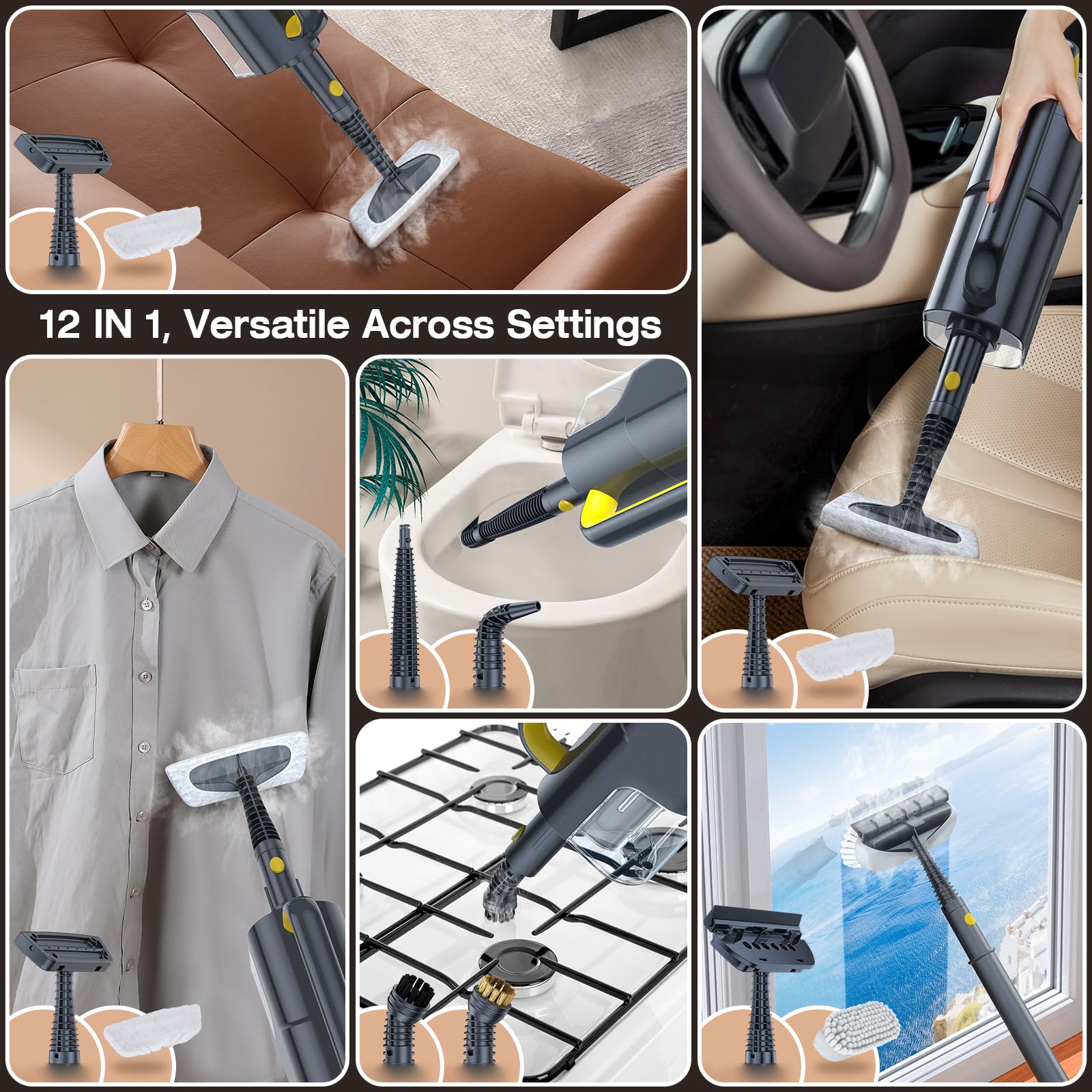 Steam Mop with Detachable Handheld Steam Cleaner, 10-in-1 Multi Accessories, - View 3