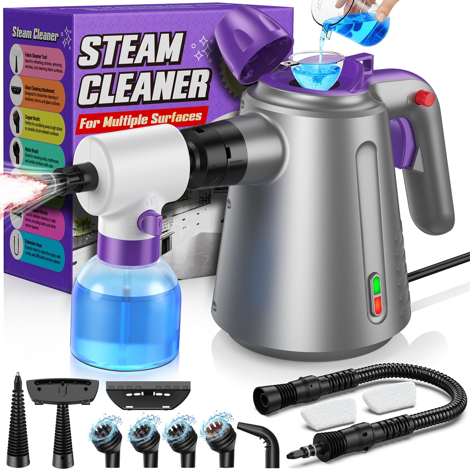 Handheld Steam Cleaner for Home, Pressurized Multi Purpose Steamer for Cleaning