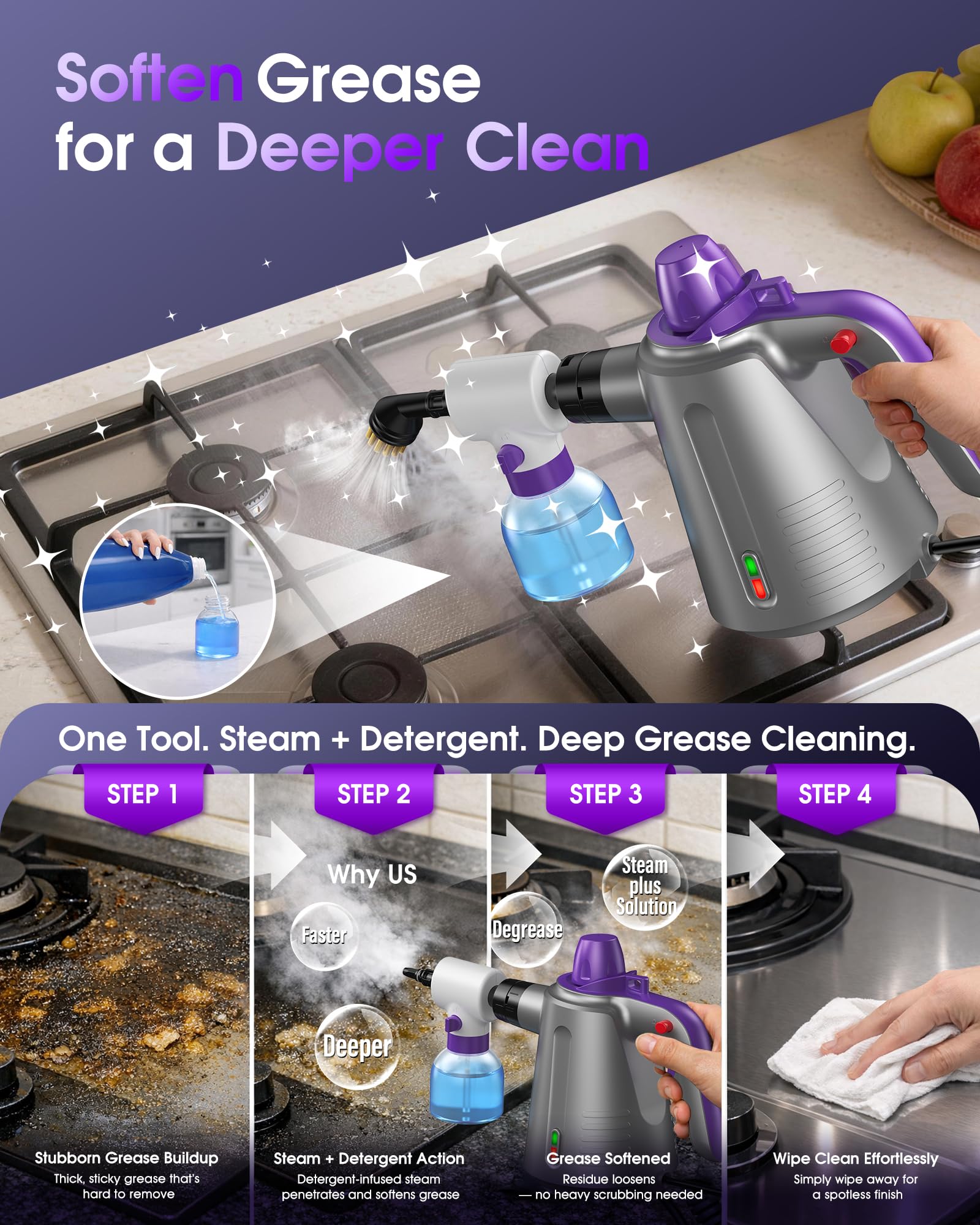 Handheld Steam Cleaner for Home, Pressurized Multi Purpose Steamer for Cleaning - View 2