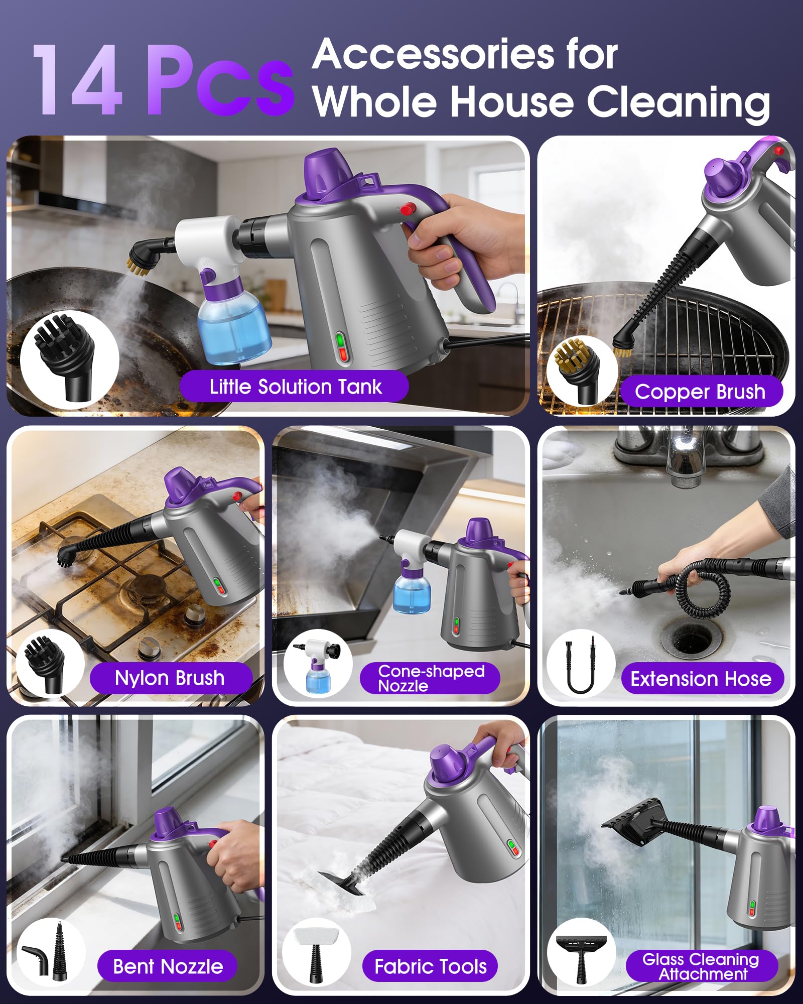Handheld Steam Cleaner for Home, Pressurized Multi Purpose Steamer for Cleaning - View 3