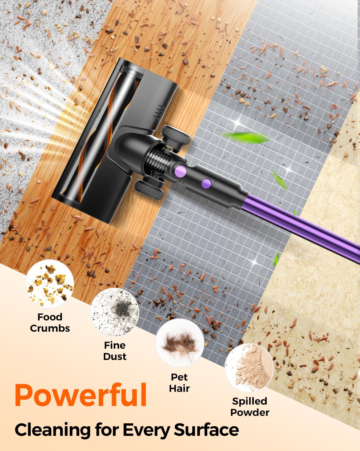 Cordless Vacuum Cleaner for Home, 580W/48KPa Powerful Suction, 65 Min Runtime, - View 3