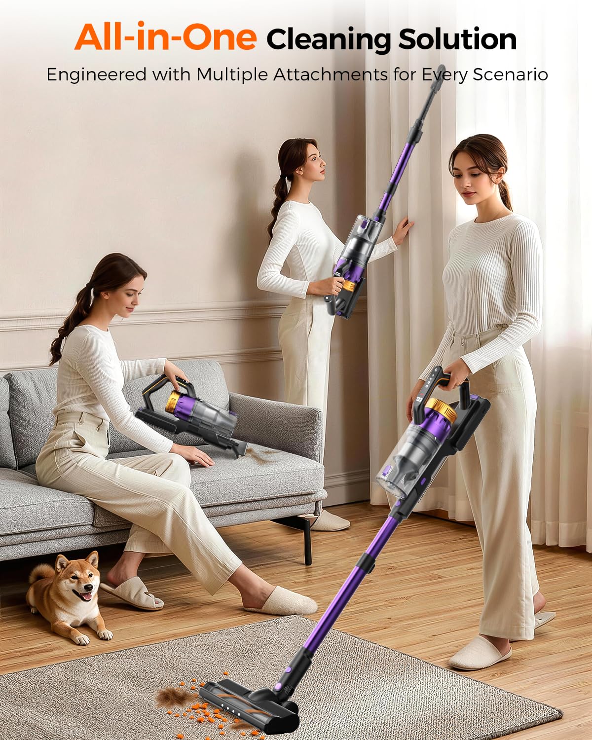Cordless Vacuum Cleaner for Home, 580W/48KPa Powerful Suction, 65 Min Runtime, - View 6