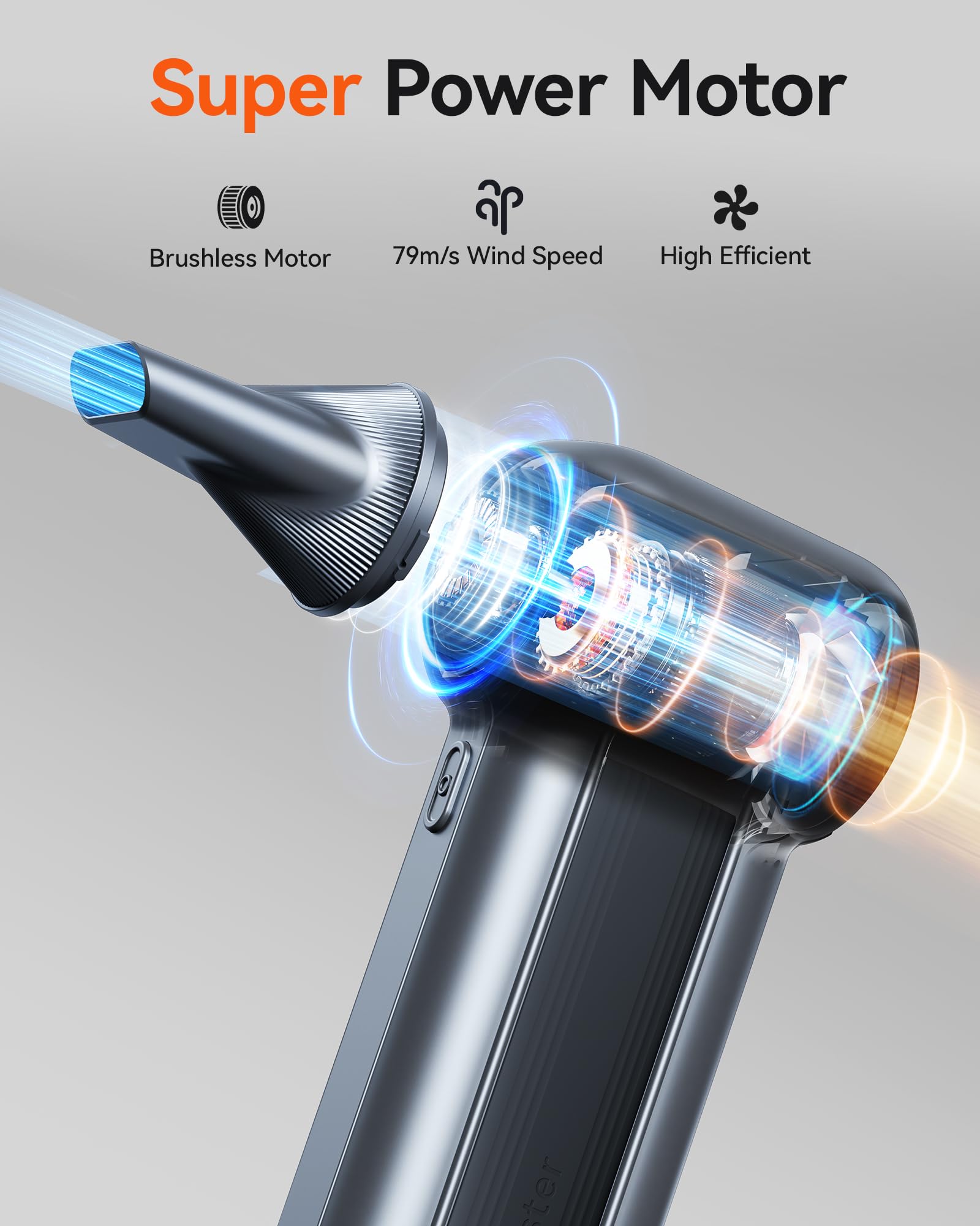 WOLFBOX MF100 Electric Air Duster-150000RPM Super Power Cordless Air Duster, Rechargeable Brushless Motor Durable Blower, 3-Gear Adjustable Dust Blower for detail image 2