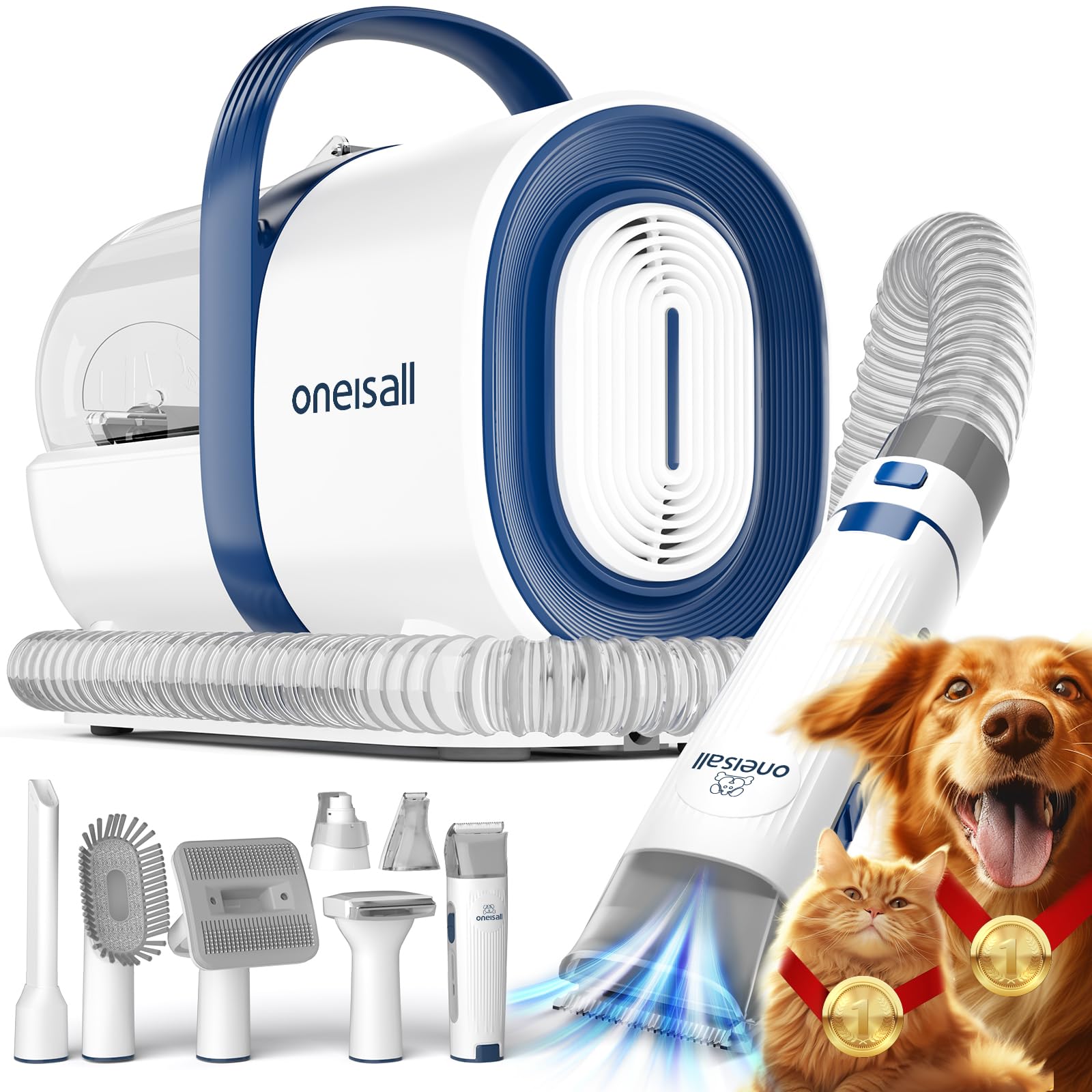 oneisall Dog Grooming Vacuum, Pet Grooming Vacuum with Clipper Nail Grinder, 1.5L Dust Cup Dog deshedding Brush with 7 Tools for Shedding Pet Hair, Home Cl detail image 1
