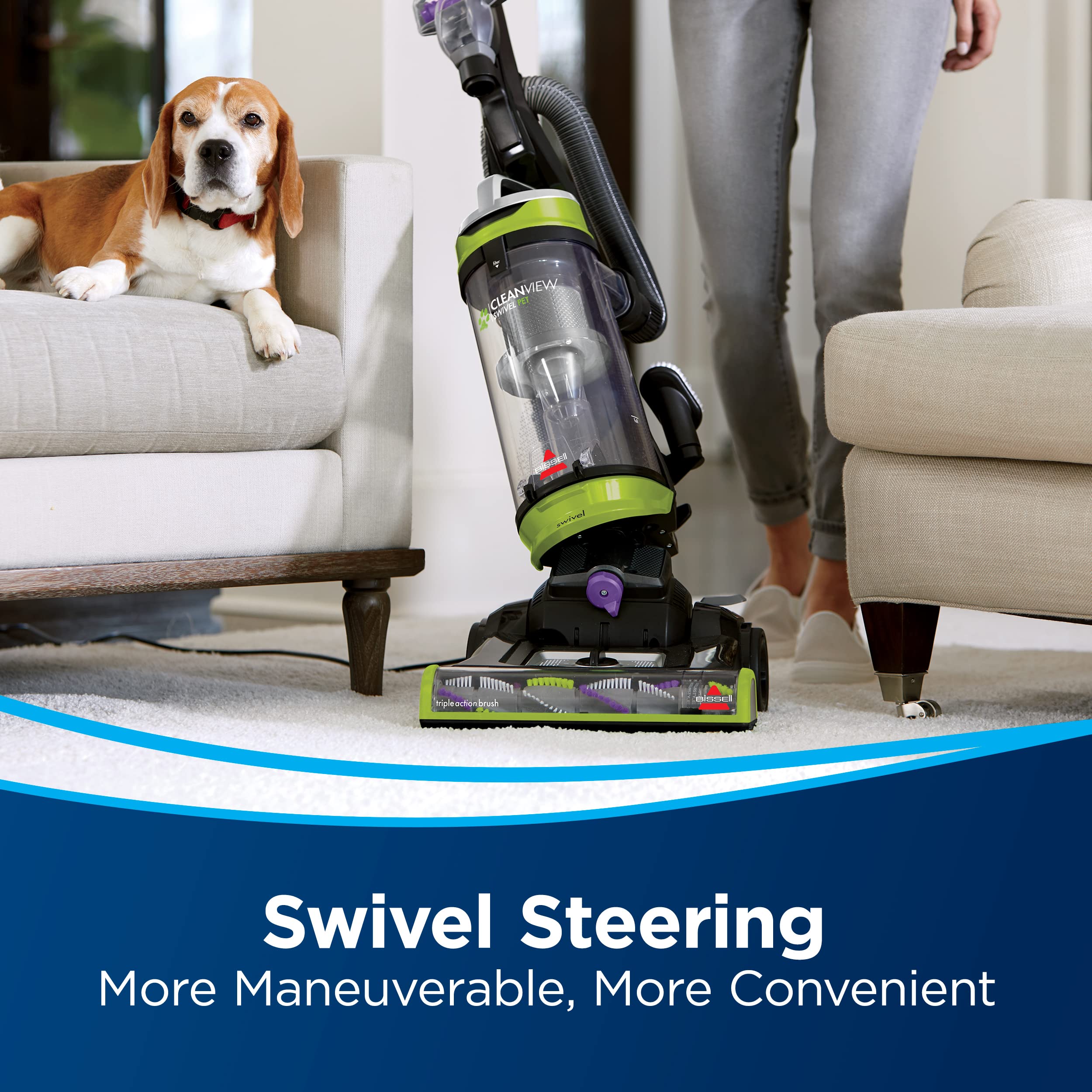Bissell CleanView Swivel Pet Upright Vacuum, Swivel Steering for Maneuverability, Triple Action Brush Roll for Pet Hair, Large Capacity Dirt Tank & Scatter detail image 3