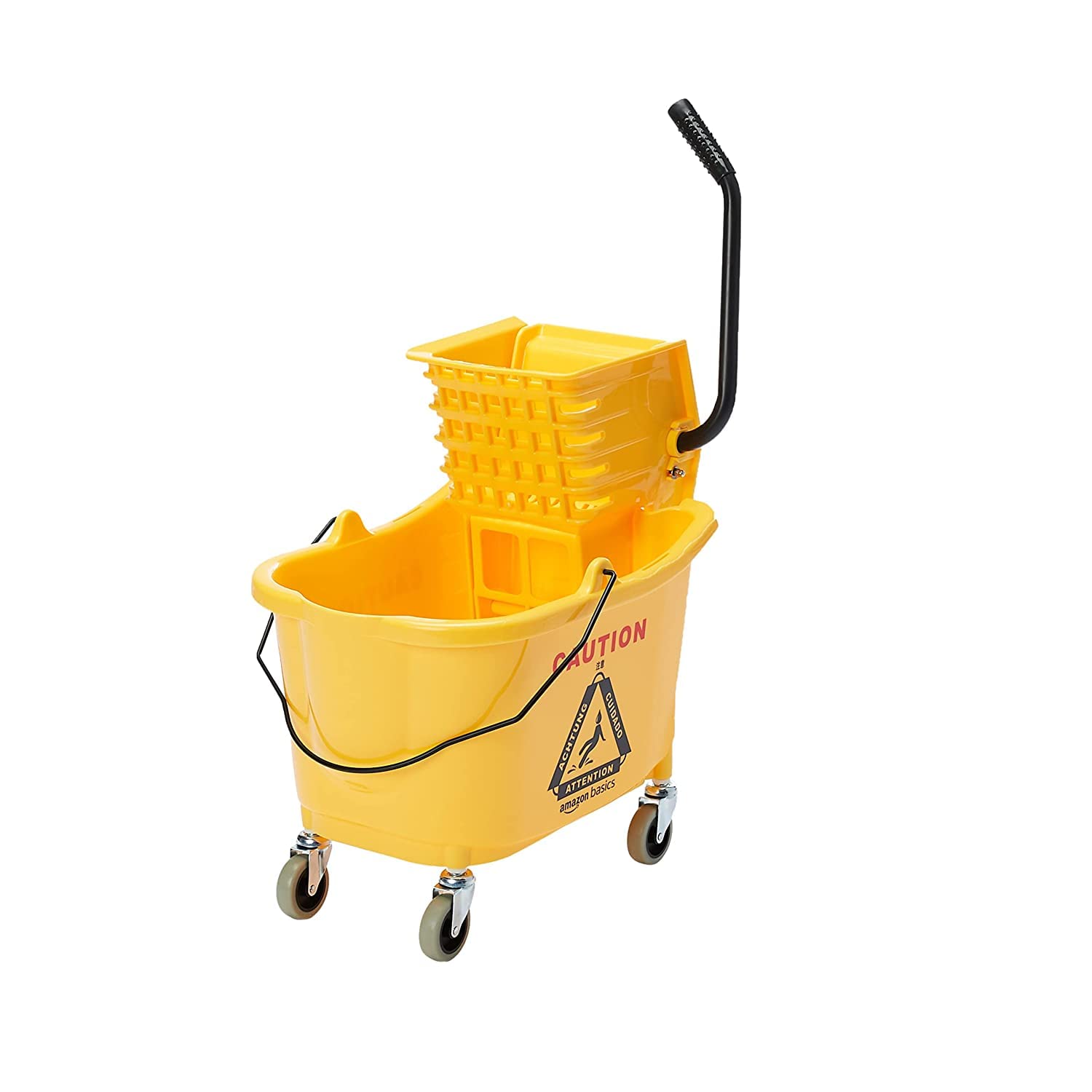 Amazon Basics Commercial Side Press Wringer Floor Cleaning Mop Bucket on Wheels, 35-Quart, Yellow detail image 1
